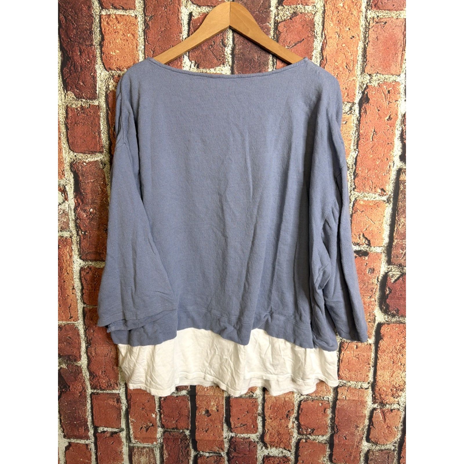 J. Jill J. Jill Blouse Shirt Womens Plus 2X Blue Knit Crew Neck Long Sleeve Button Front Tunic Top Size XXL / US 16-18 / IT 52-54 - 3 Thumbnail