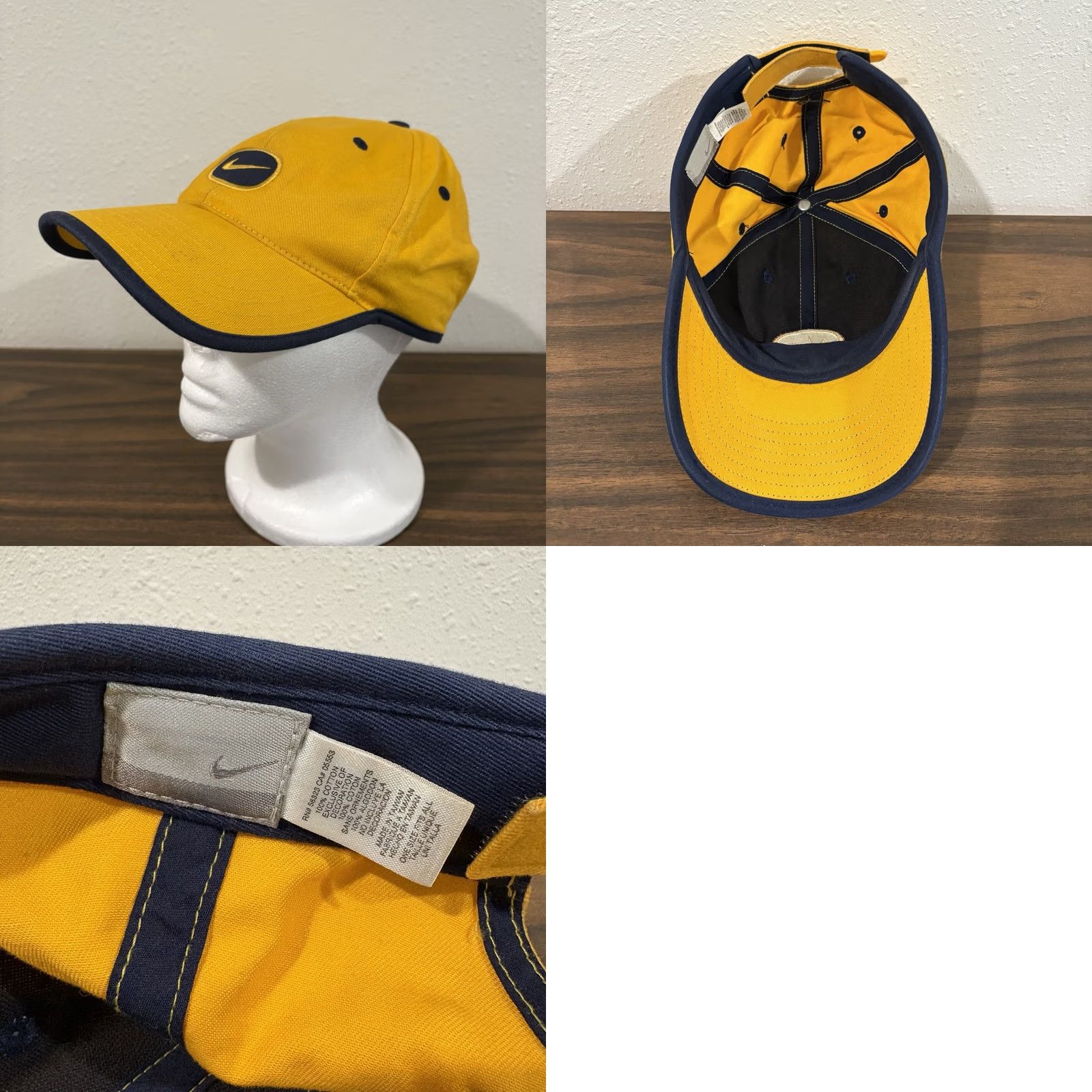 Nike VTG 90s Nike Dad Cap Swoosh Yellow Navy Cotton Canvas Adjustable One Size Unisex Adults Michigan Wolverines Hat Strapback Size ONE SIZE - 8 Thumbnail