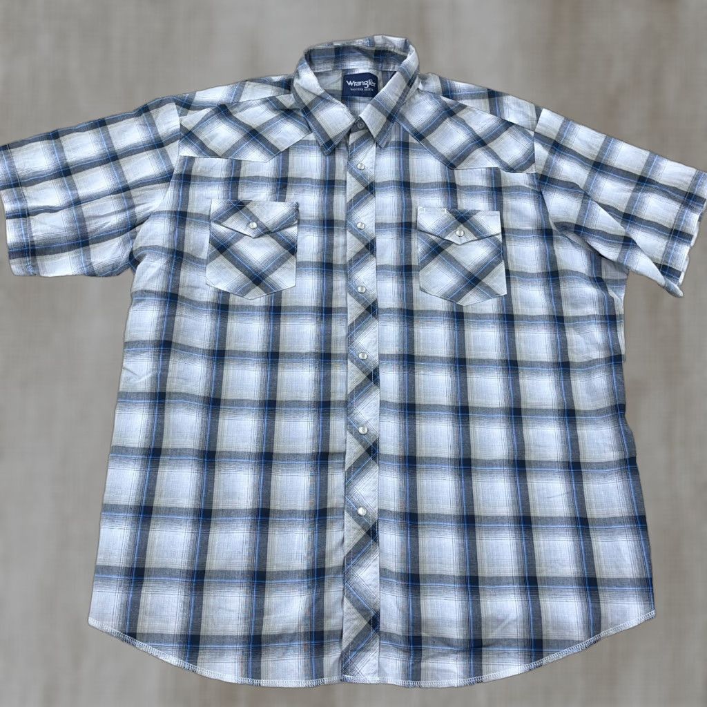 Wrangler Wrangler Western Shirt Men 2XL Blue Plaid Pearl Snap Cowboy Yoke Button-Up Streetwear Cowboy Western Shirt Mens 2XL Blue Plaid Pearl Snap Wrangler Size US XXL / EU 58 / 5 - 1 Thumbnail