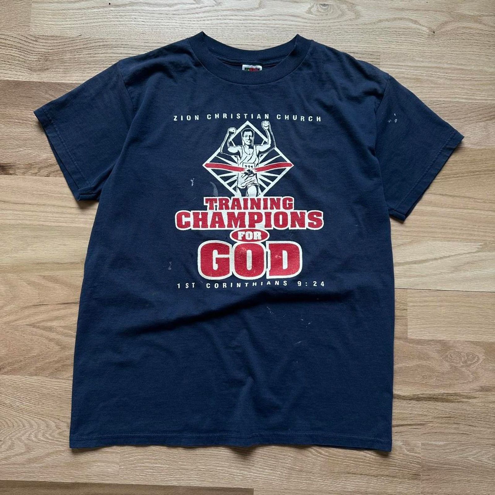 Vintage Vintage 90s Navy Faded Thrashed God Jesus Graphic Shirt Size US L / EU 52-54 / 3 - 1 Thumbnail