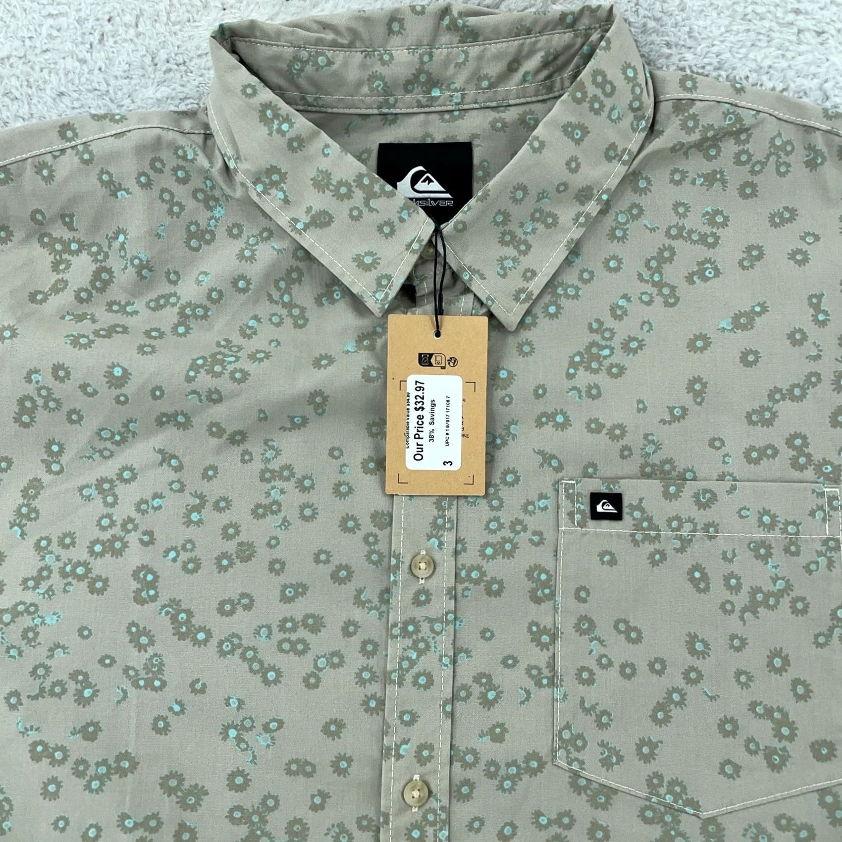 Quiksilver Quiksilver Shirt Mens XXL Silver Birch Cosmic Fields Classic Fit Short Sleeve Size US XXL / EU 58 / 5 - 2 Thumbnail