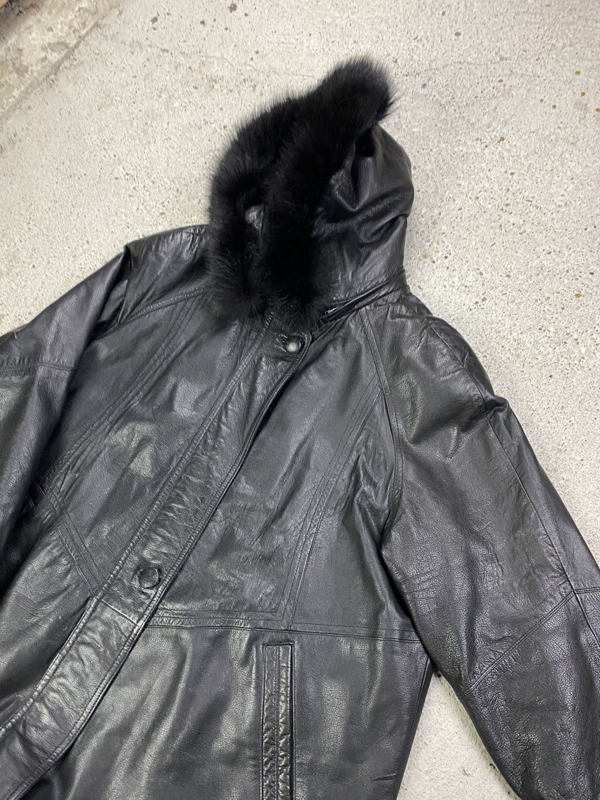 Vintage Vintage black leather cape coat fur hood avant garde archive Size XL / US 12-14 / IT 48-50 - 3 Thumbnail