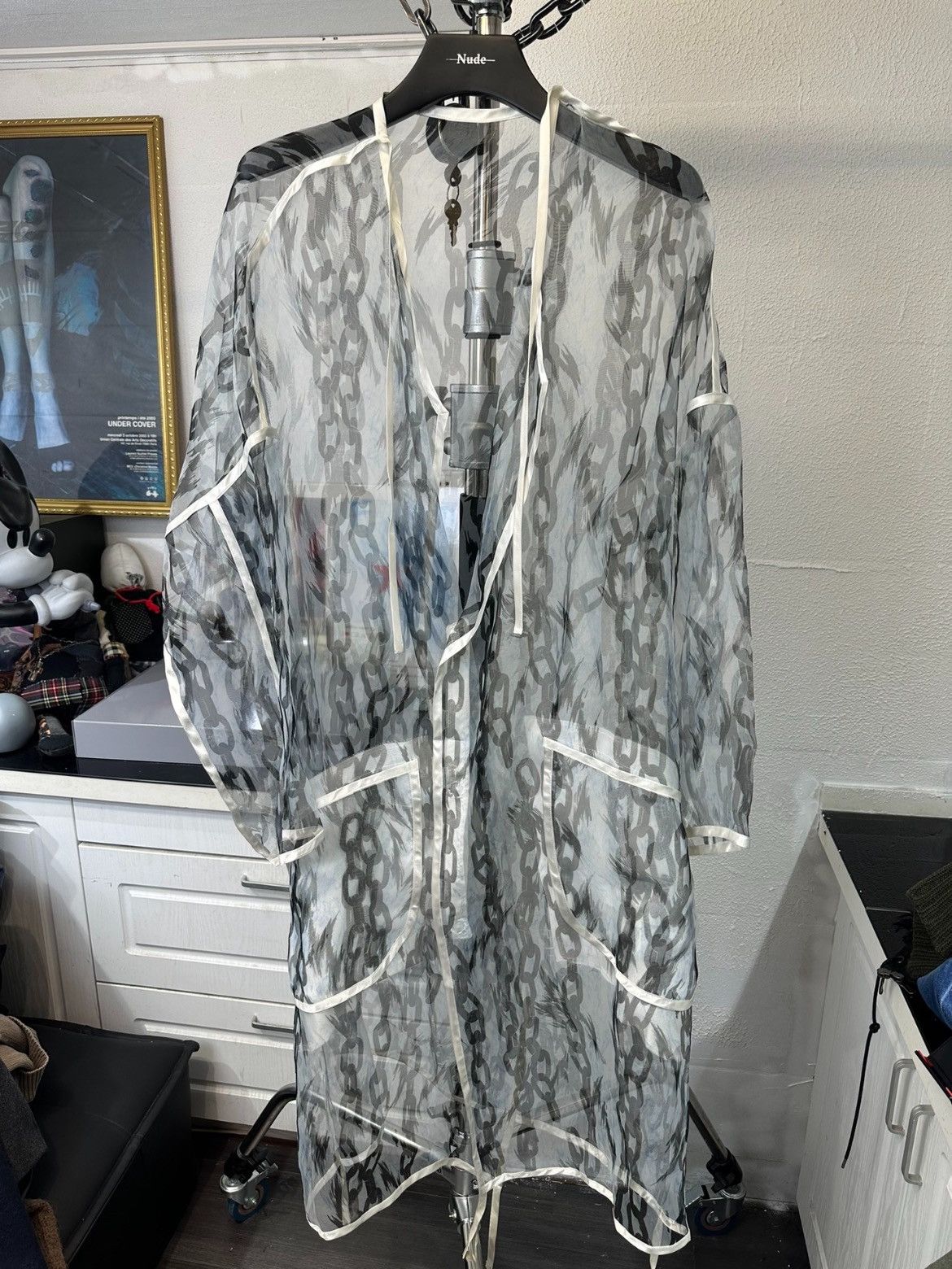 image of Sulvam Chain Print See Through Coat in White, Men's (Size Small)