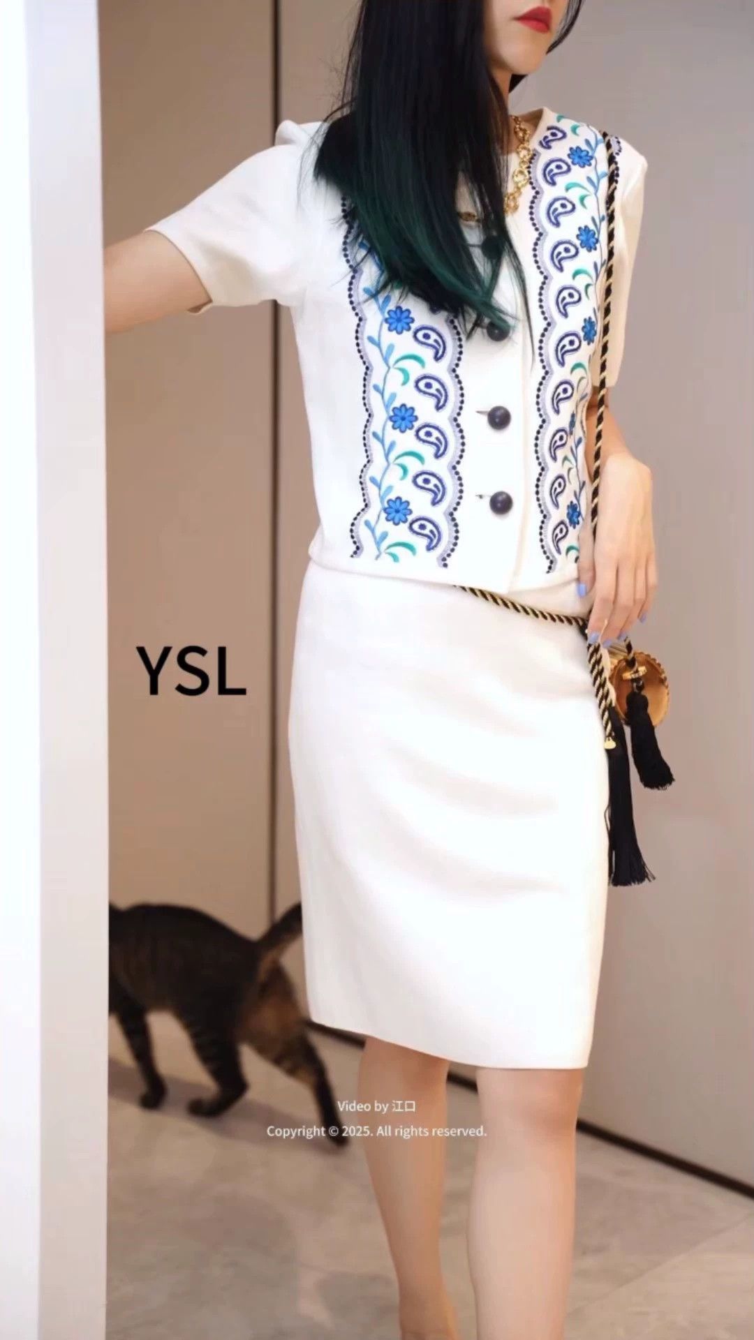 Yves Saint Laurent YSL Vintage Knit Embroidered Short Sleeve Top Skirt Set S-M Size M / US 6-8 / IT 42-44 - 1 Thumbnail