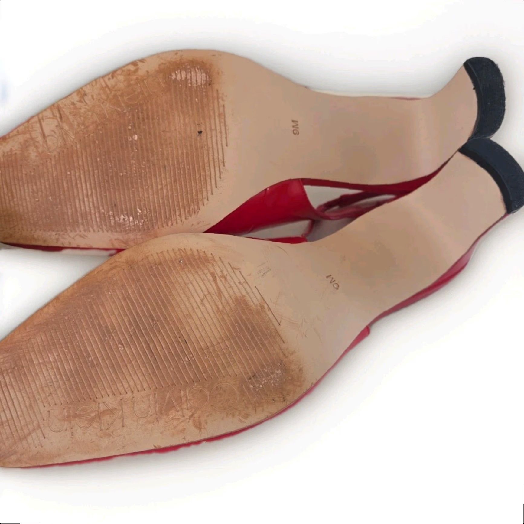 Calvin Klein VINTAGE CALVIN KLEIN Balan Red Shiny Slingback Pumps Women’s 9M Square Toes Size US 9 / IT 39 - 3 Thumbnail