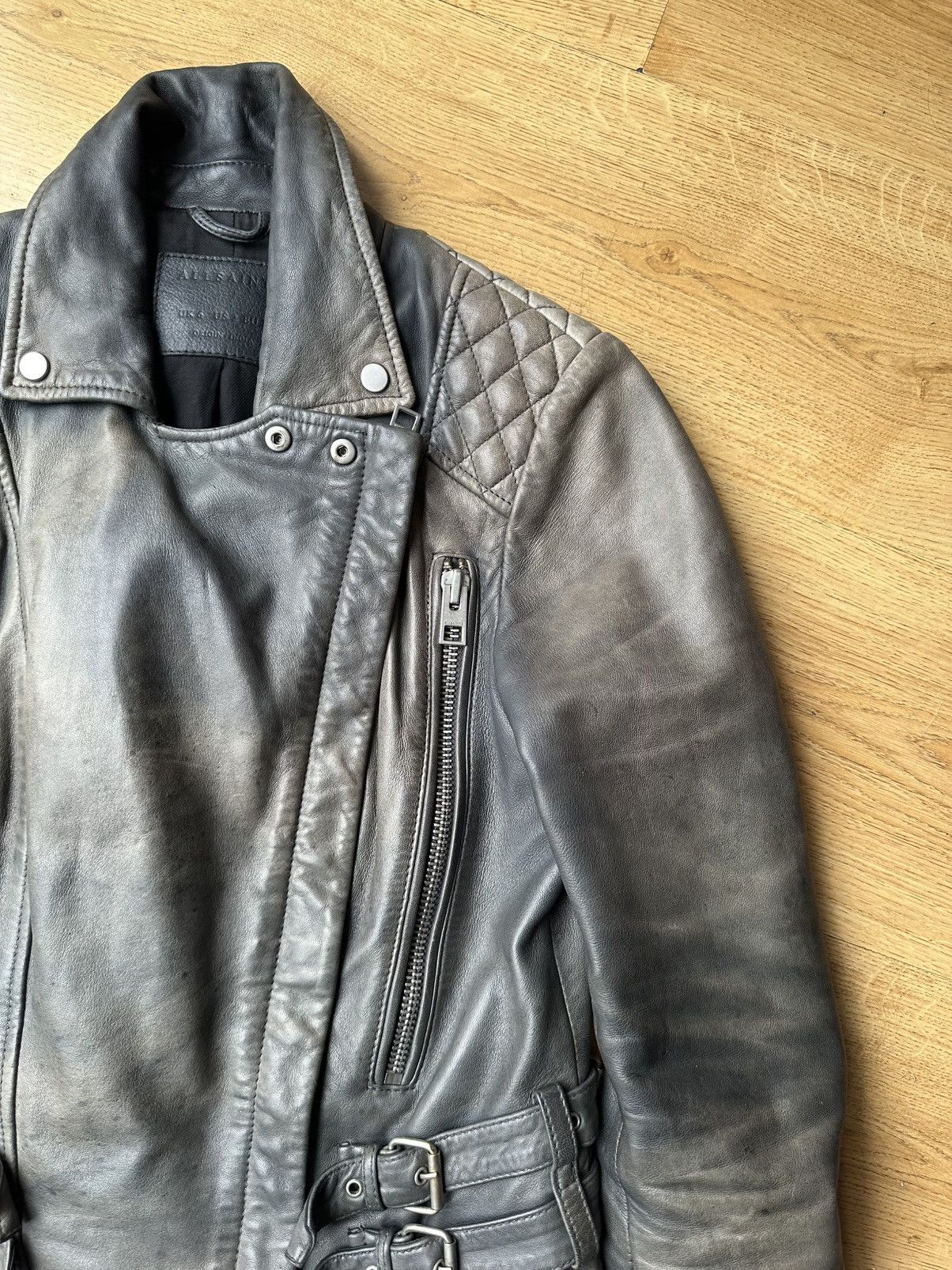 All Saints HAWKS BIKER sheepskin leather jacket us2 uk6 eu34