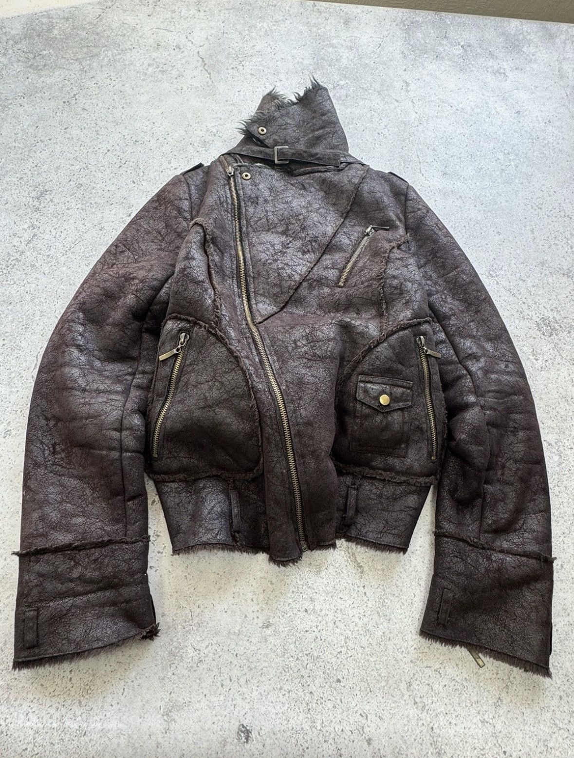 Vintage Faded Asymmetric Suede/Fur Jacket