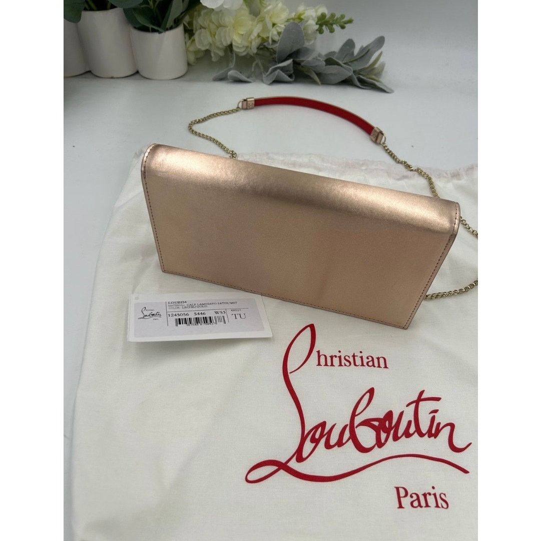 Christian Louboutin Women's Christian Louboutin LOUBI 54 clutch in gold satin Size ONE SIZE - 6 Thumbnail