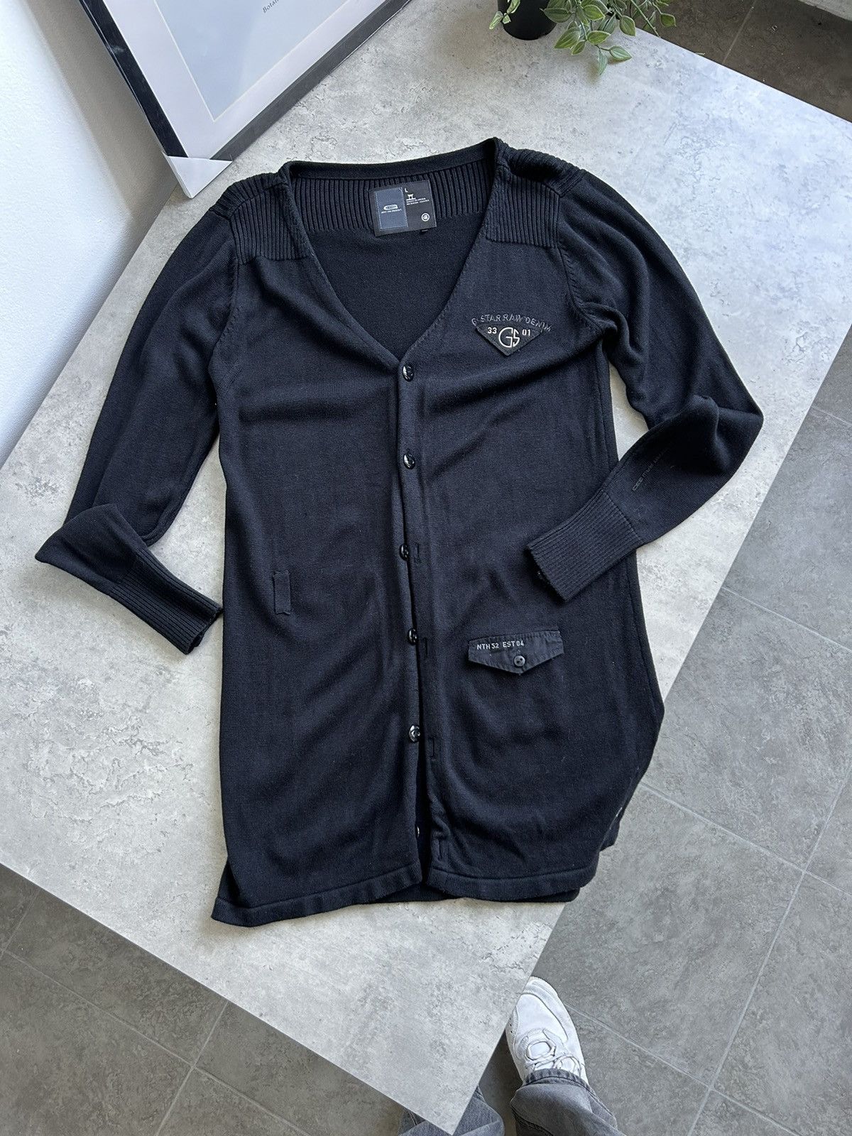 G-Star × Vintage G - Star RAW Knit Long Black Cardigan Jumper Size L / US 10 / IT 46 - 4 Thumbnail