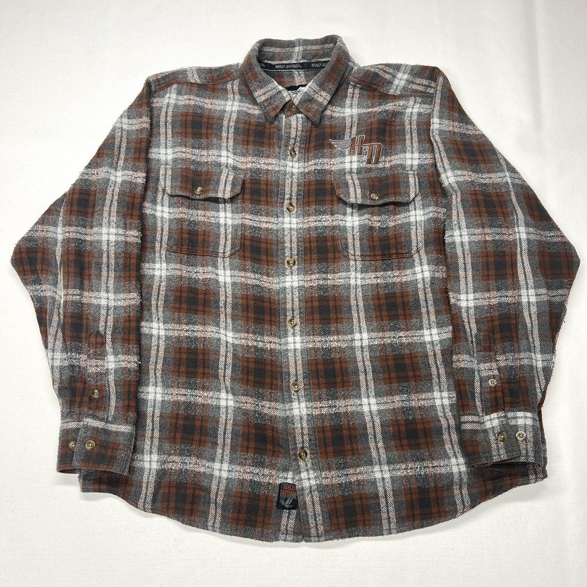 Harley Davidson Harley Davidson Flannel Shirt Brown Button Plaid Motorcycle Size US XXL / EU 58 / 5 - 1 Thumbnail