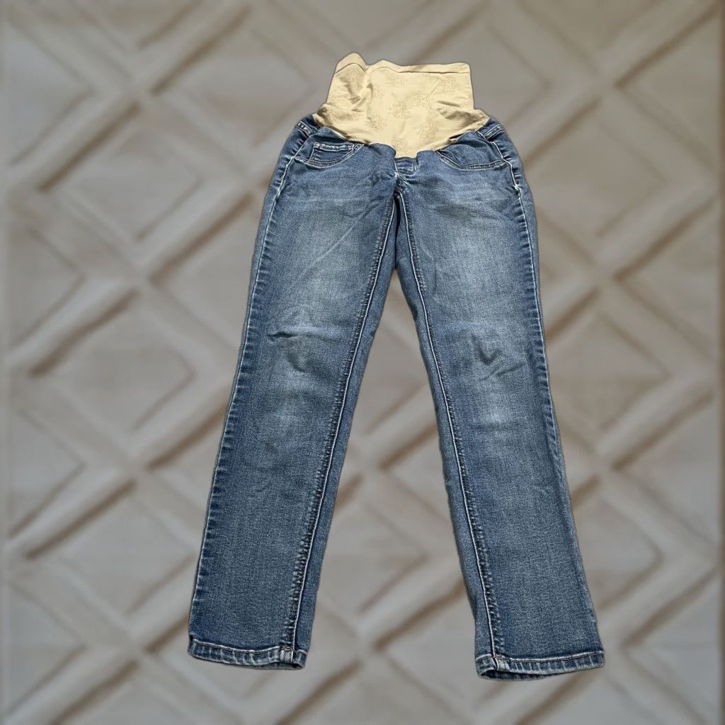 Denime Maternity Skinny Jeans Womens 28x27 Blue Medium Wash Mid Rise Pull On 5-Pocket Cotton Blend Size 28" / US 6 / IT 42 - 1 Thumbnail
