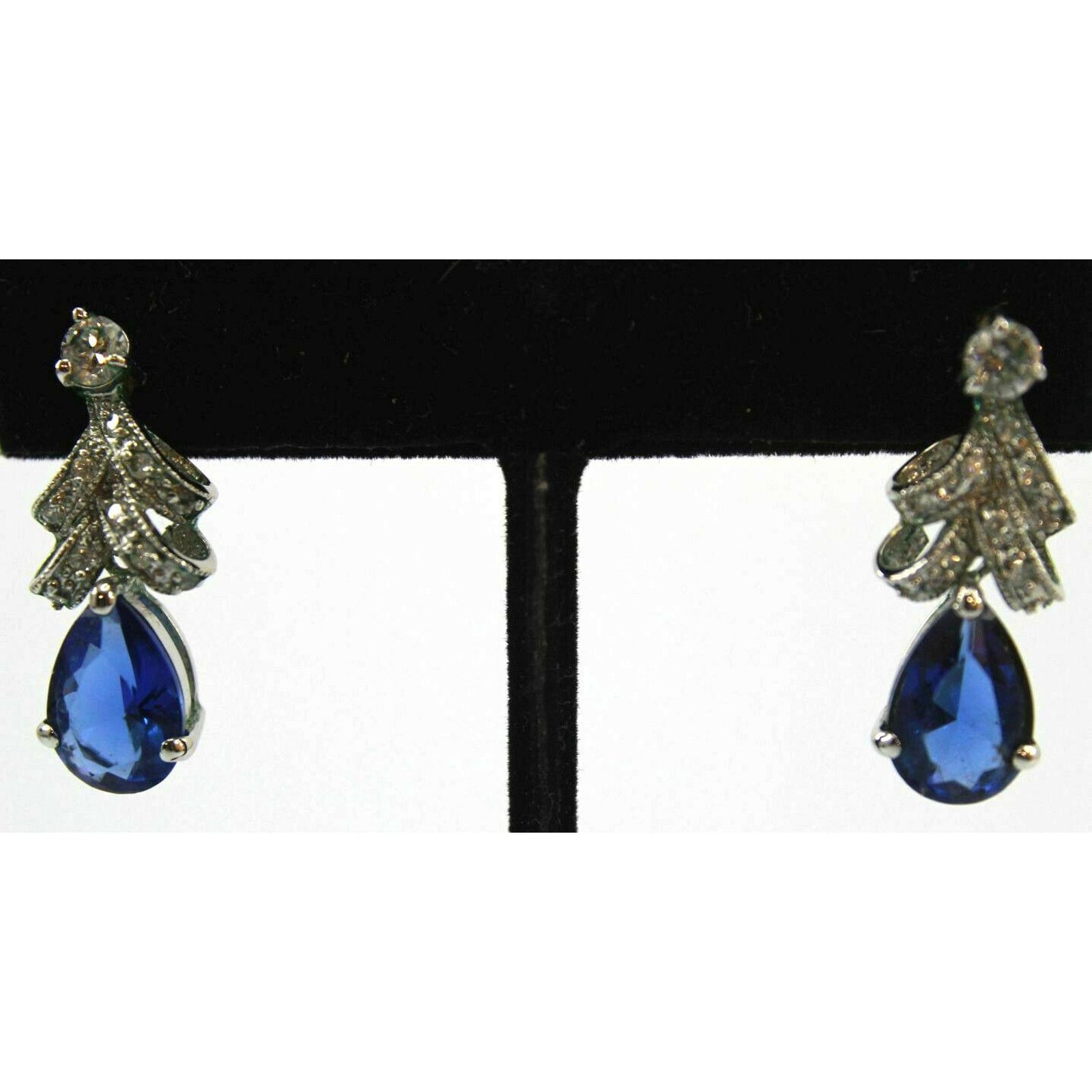 Other Silver & Blue Crystal Rhinestones Teardrop Earrings • 925 Size ONE SIZE - 1 Thumbnail