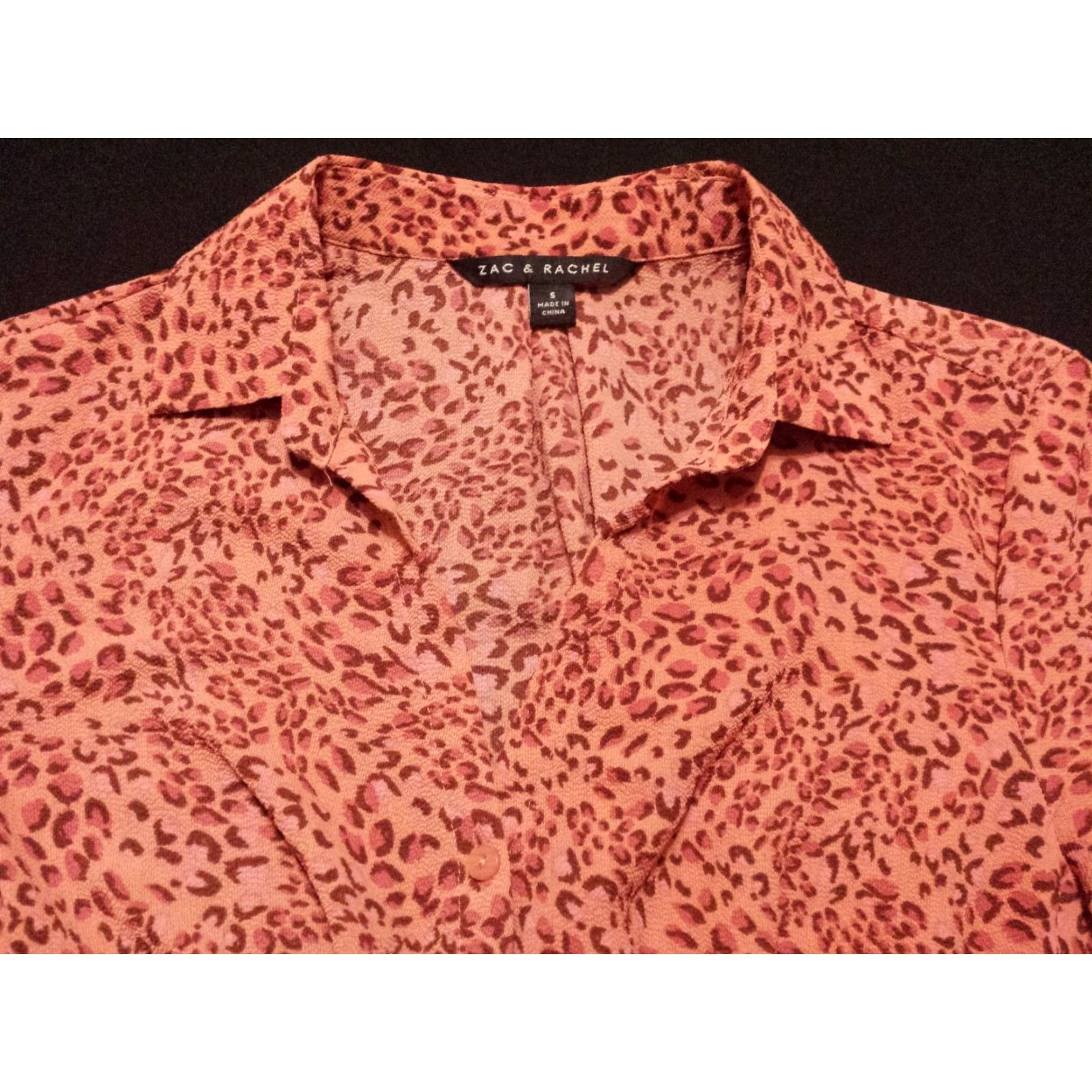 Vintage Zac & Rachel Womens Small Shirt Long Sleeve Collared Pink Animal Print V-Neck Size S / US 4 / IT 40 - 3 Thumbnail