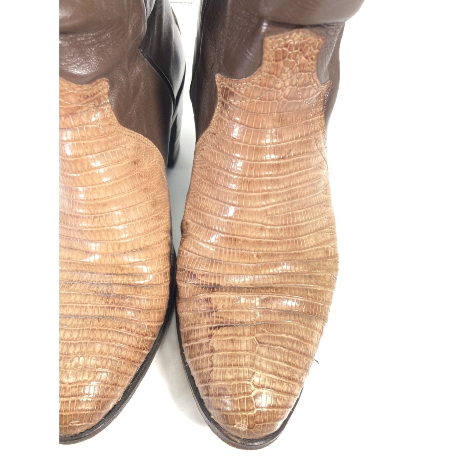 Justin Boots VINTAGE Justin Teju Lizard Boots Women 6 B Brown Leather 15 Inch 3 Inch Heel VTG Boots Mens? Size US 6 / IT 36 - 5 Thumbnail