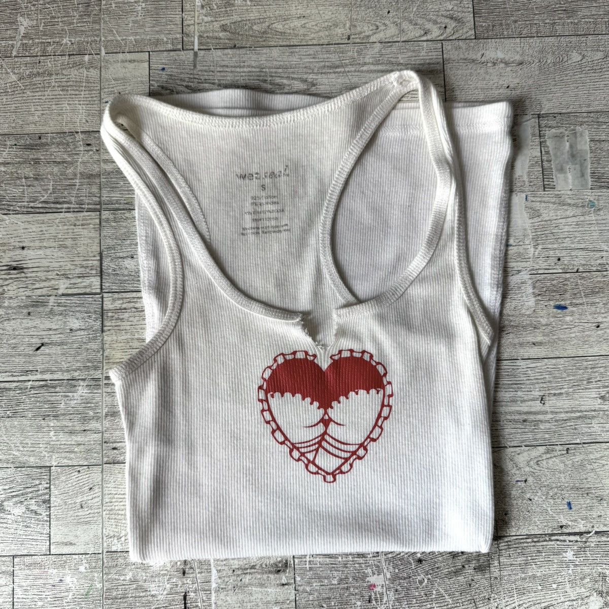 Vintage Retro, Ribbed, Racerback Heart Graphic Tank Top Size S / US 4 / IT 40 - 12 Thumbnail