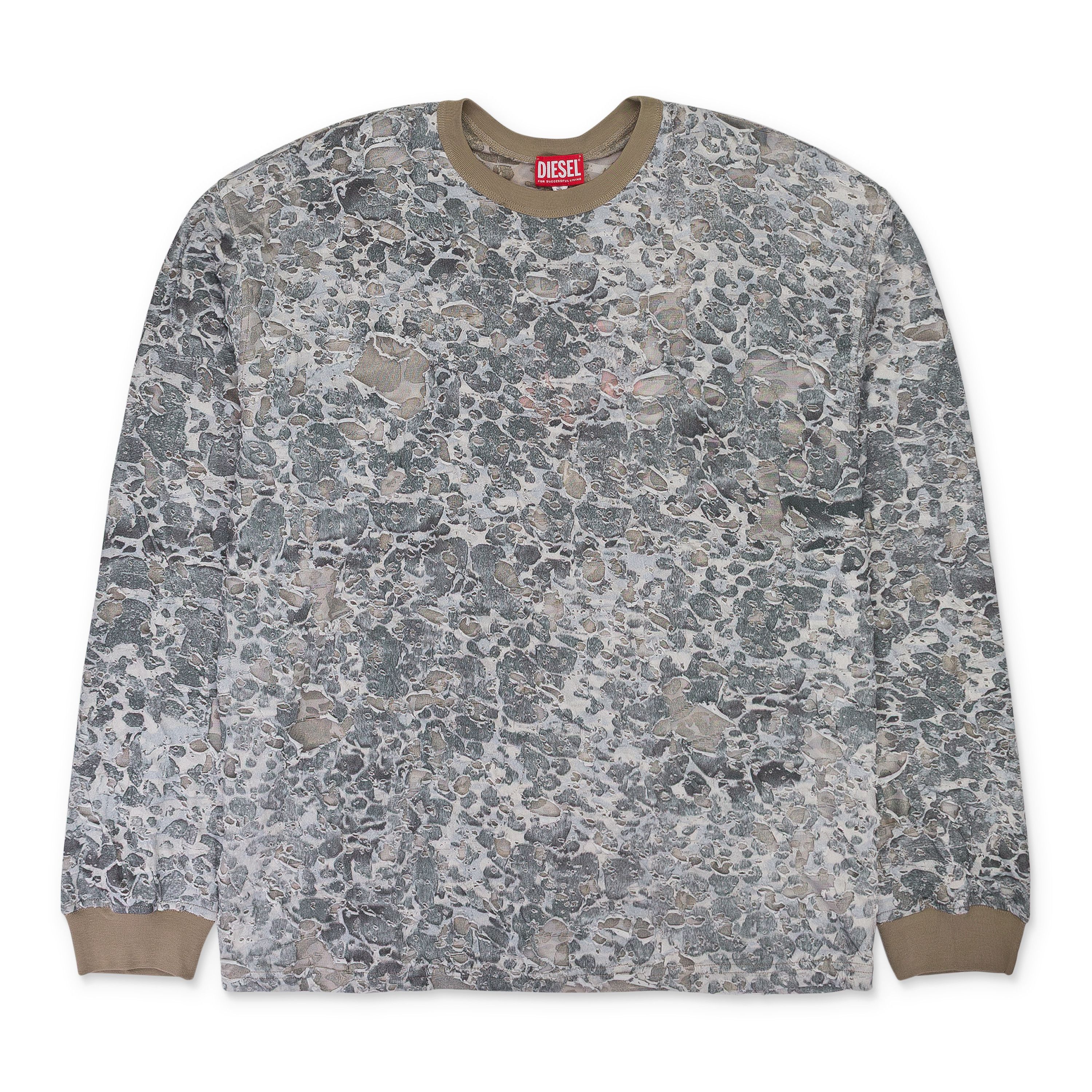 BEIGE CAMO BURN OUT PRINT LONG SLEEVE T-SHIRT SIZE XL
