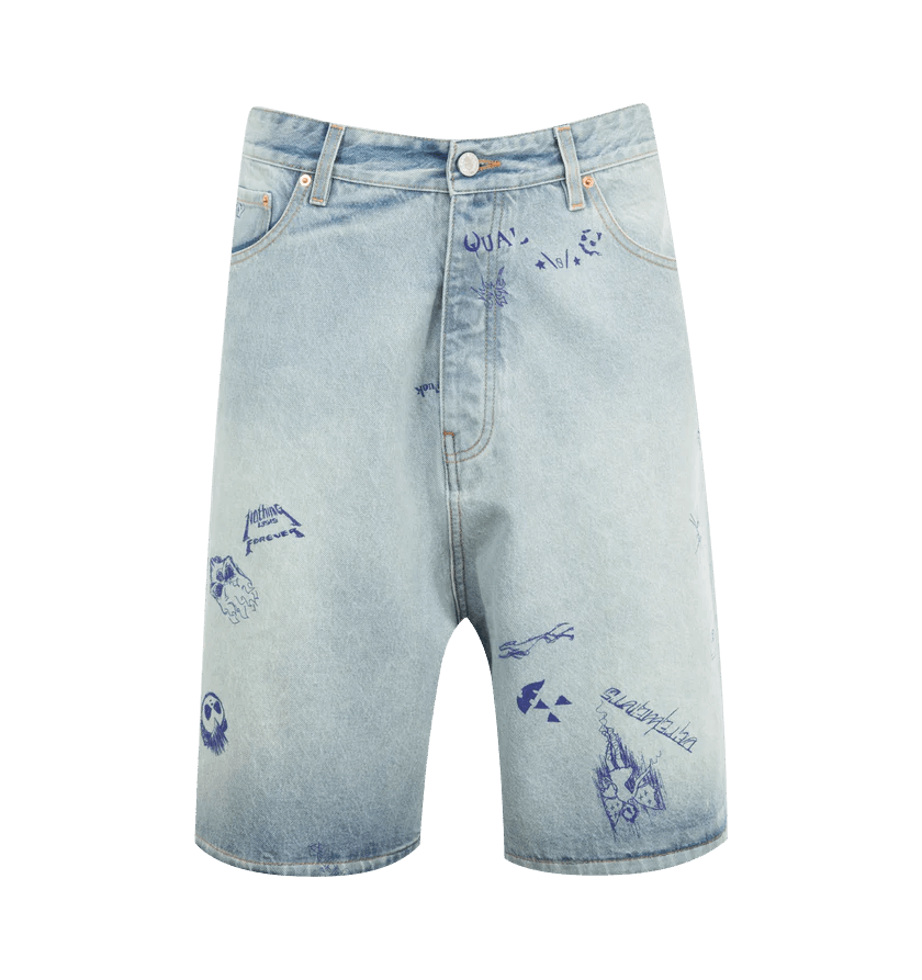 Vetements o1h1sh10525 Scribbled Denim Shorts in Light Blue Size US 36 / EU 52 - 1 Thumbnail