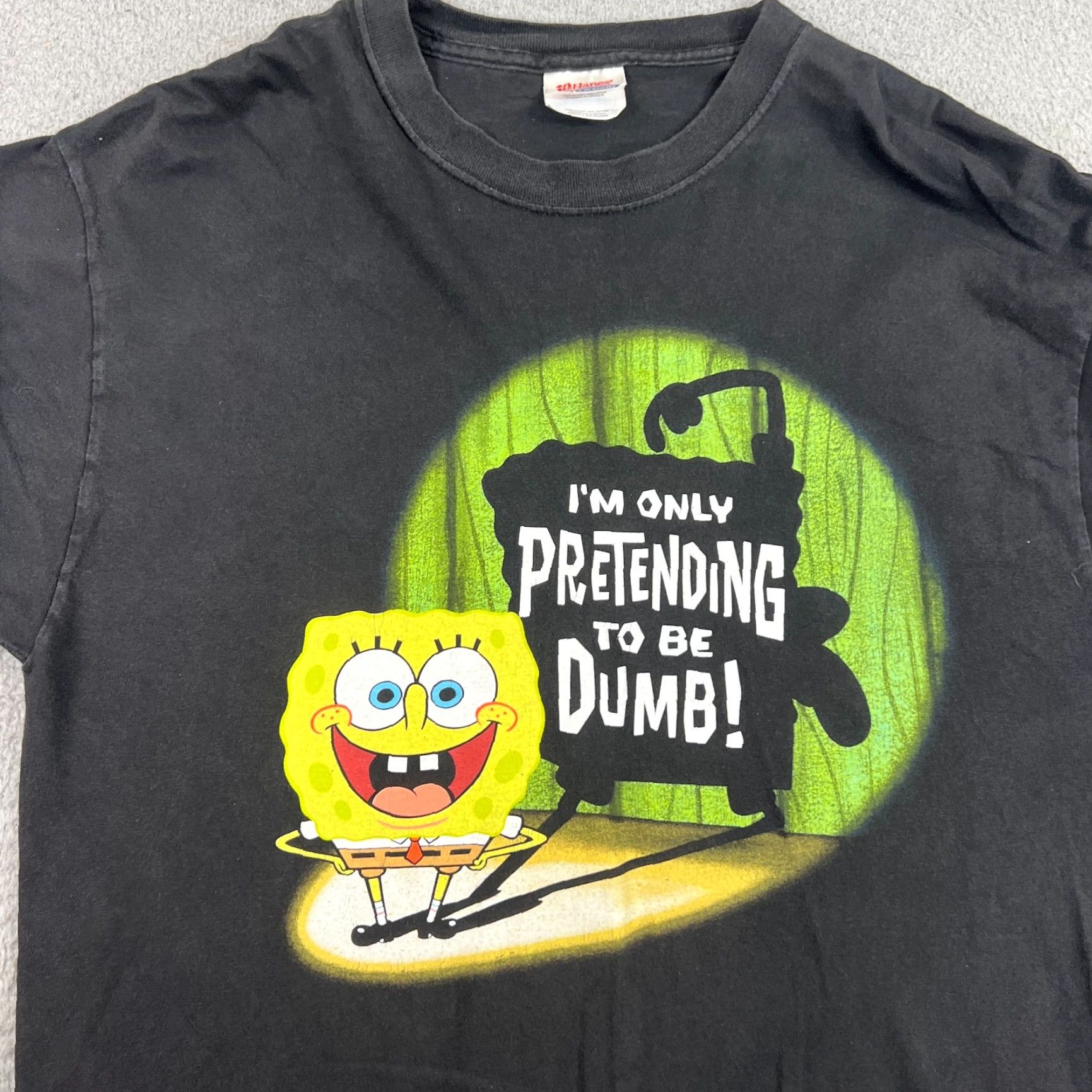 Hanes VINTAGE Hanes SpongeBob SquarePants Shirt Mens Large Black Long Sleeve Crew Neck Graphic Print Cartoon Retro Funny Movie 90s Mens Size US L / EU 52-54 / 3 - 2 Thumbnail