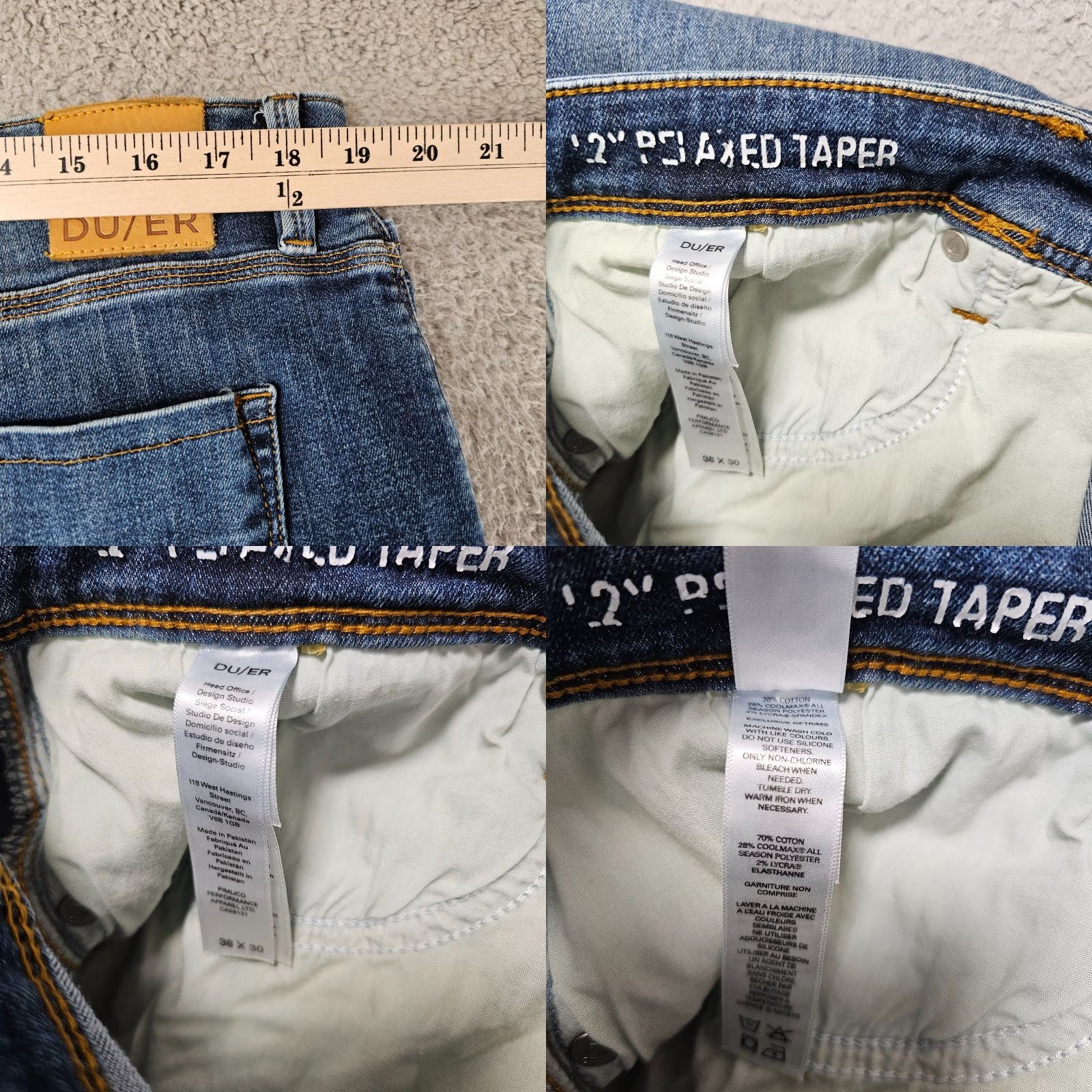 DUER DUER Jeans Mens 38x26 Tailored Blue L2X Relaxed Taper Five Pocket Stretch Denim Jea ns Size US 38 / EU 54 - 8 Thumbnail