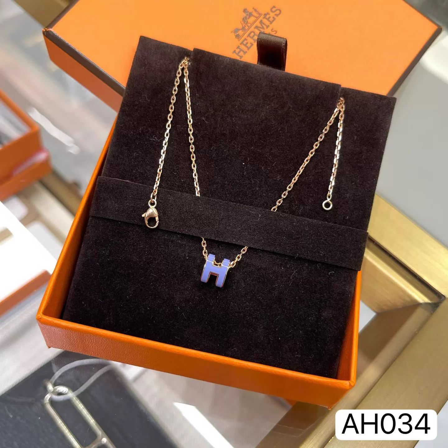 Hermes Hermès Mini Pop H Classic Rose Gold Lilac Necklace AH034 Size ONE SIZE - 3 Thumbnail