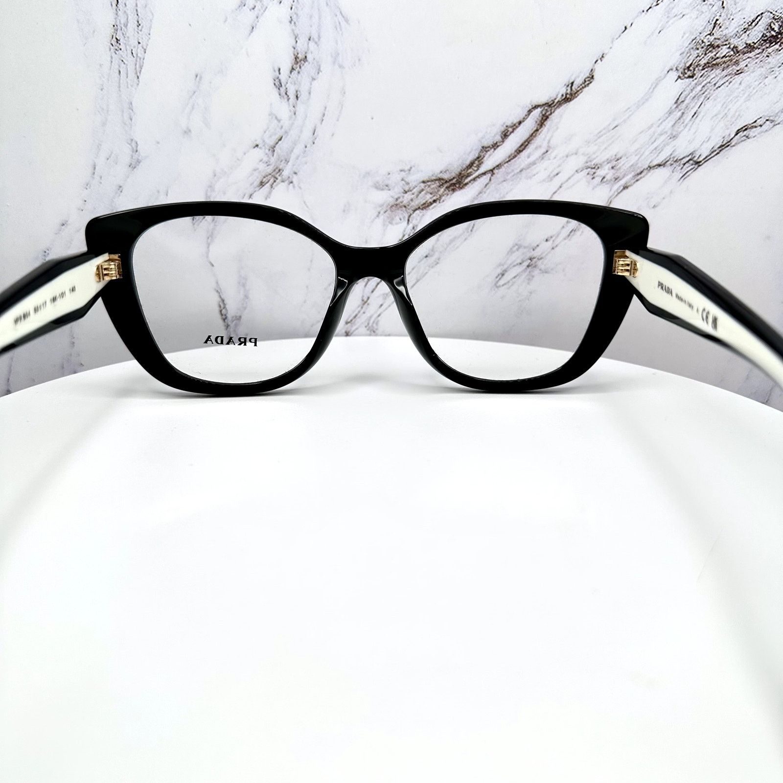 Prada New PRADA Eyeglasses Cat Eye Black White Gold 53-17-140 Size ONE SIZE - 19 Thumbnail