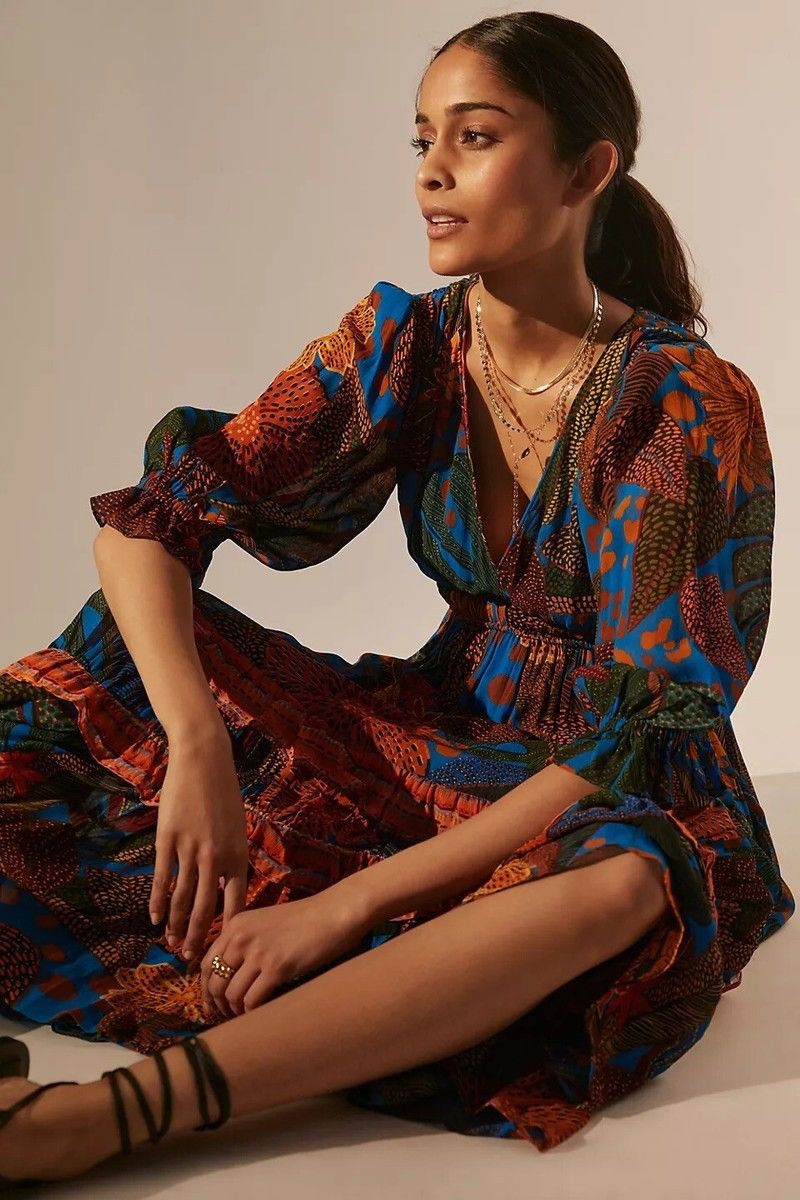 Farm Rio Farm Rio x Anthropologie Puff Sleeve Maxi Dress Carnival NWT Size XXS / US 00 / IT 34 - 7 Thumbnail