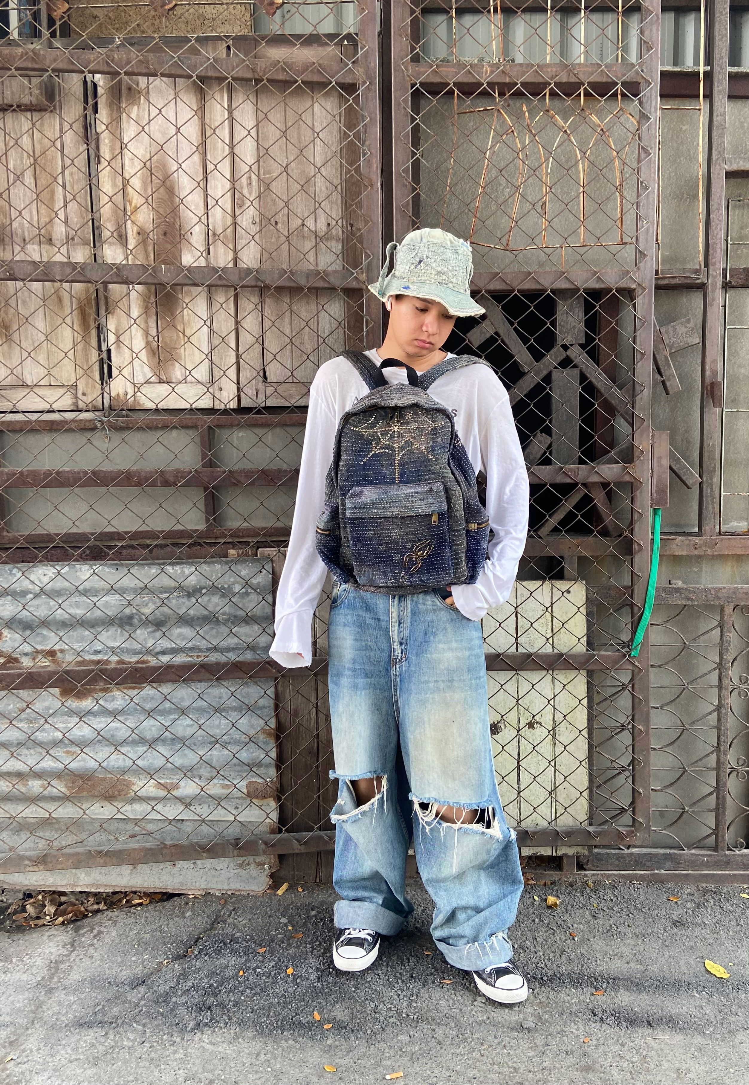 Japanese Brand BORO SASHIKO Studded Spider Web Backpack 🕷️🕸️ Size ONE SIZE - 9 Thumbnail