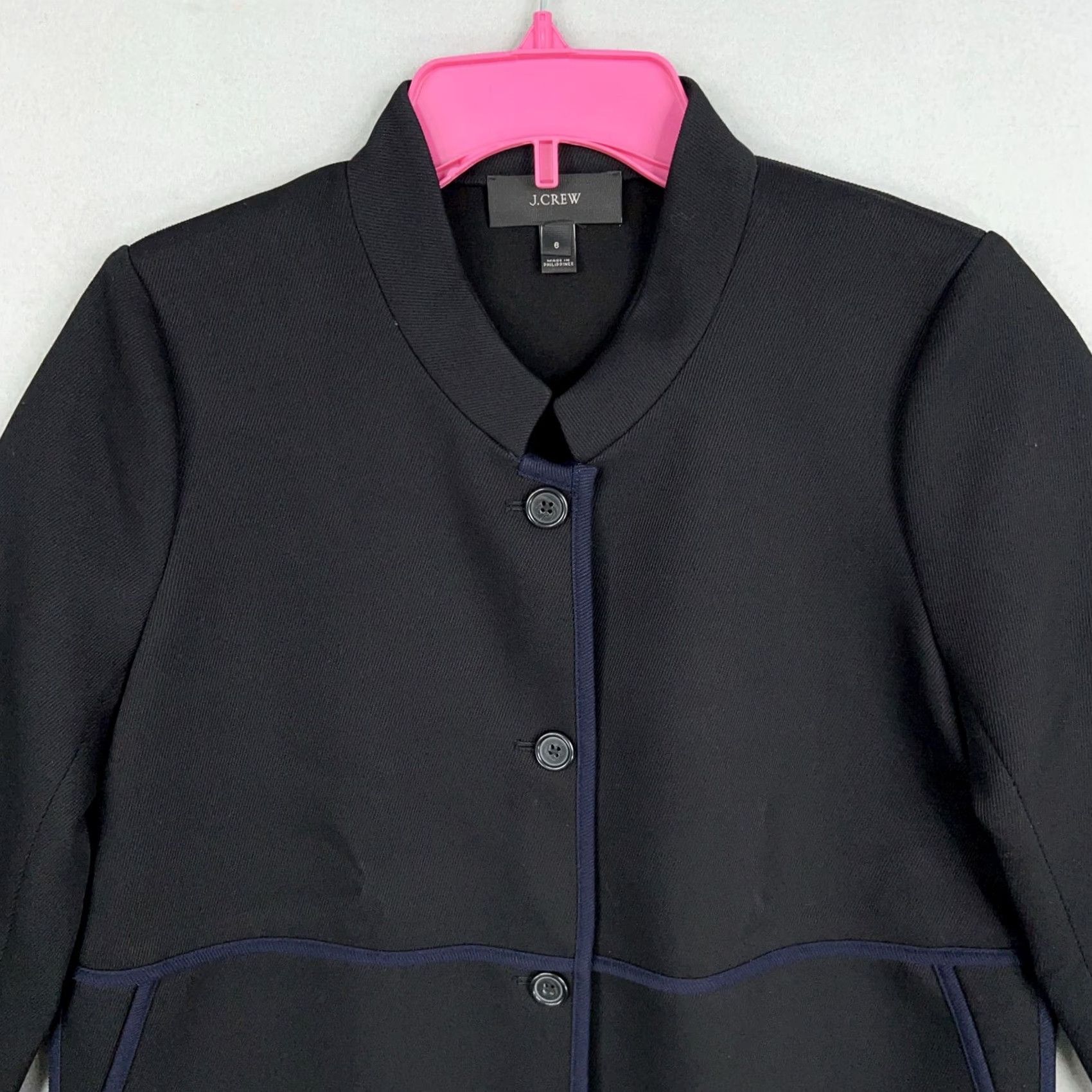 J.Crew J.CREW Jacket Women 6 Black Navy Blue Twill Blazer Mandarin Preppy Career Shirt? Size M / US 6-8 / IT 42-44 - 2 Thumbnail