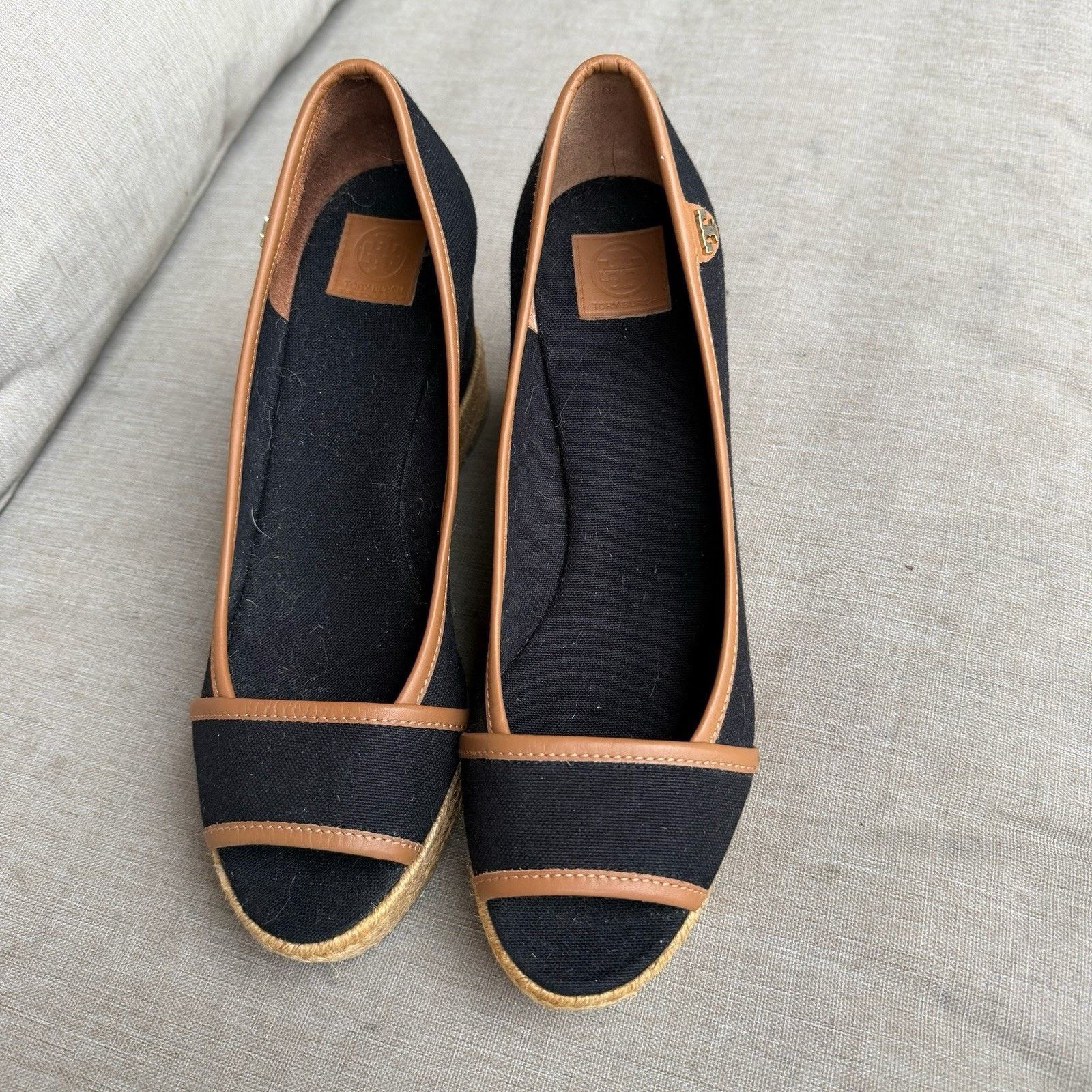 Tory Burch TORY BURCH Majorca Canvas Leather Sandal Pump 9.5 Black Tan Size US 9.5 / IT 39.5 - 4 Thumbnail