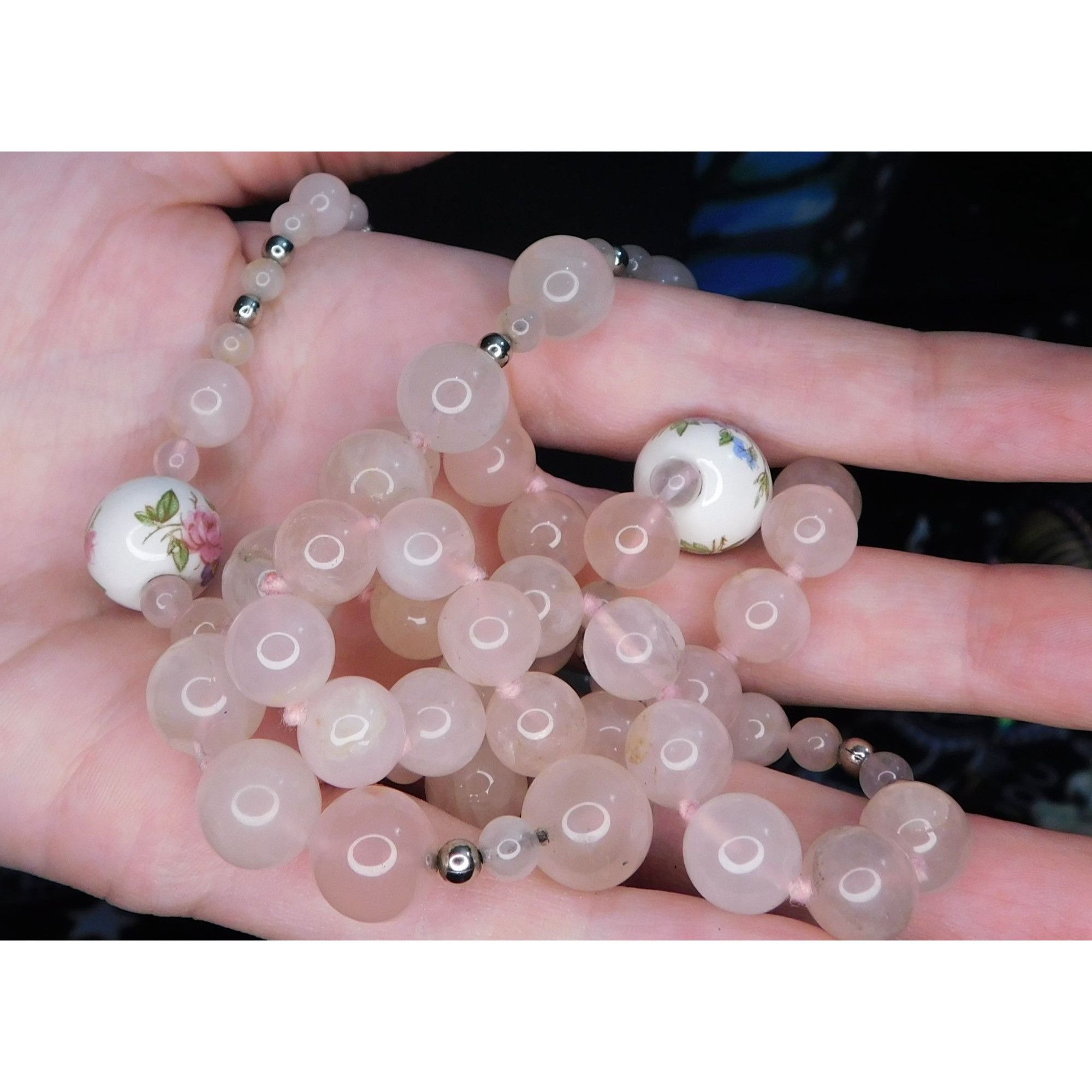 Other Vintage Coquette Floral Rose Quartz Beaded Necklace With Cer Size ONE SIZE - 3 Thumbnail