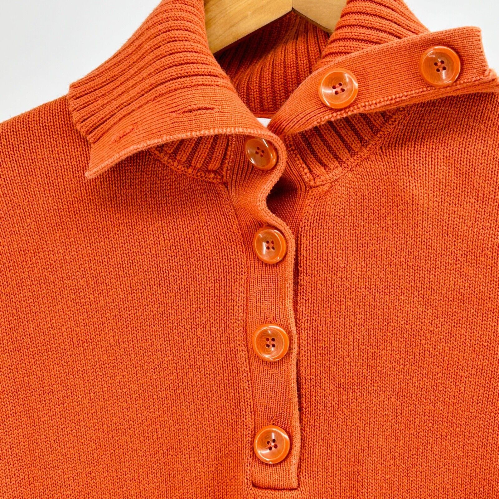 Vintage August Silk Burnt Orange 100% Cotton Half Button Turtleneck Size M / US 6-8 / IT 42-44 - 2 Thumbnail