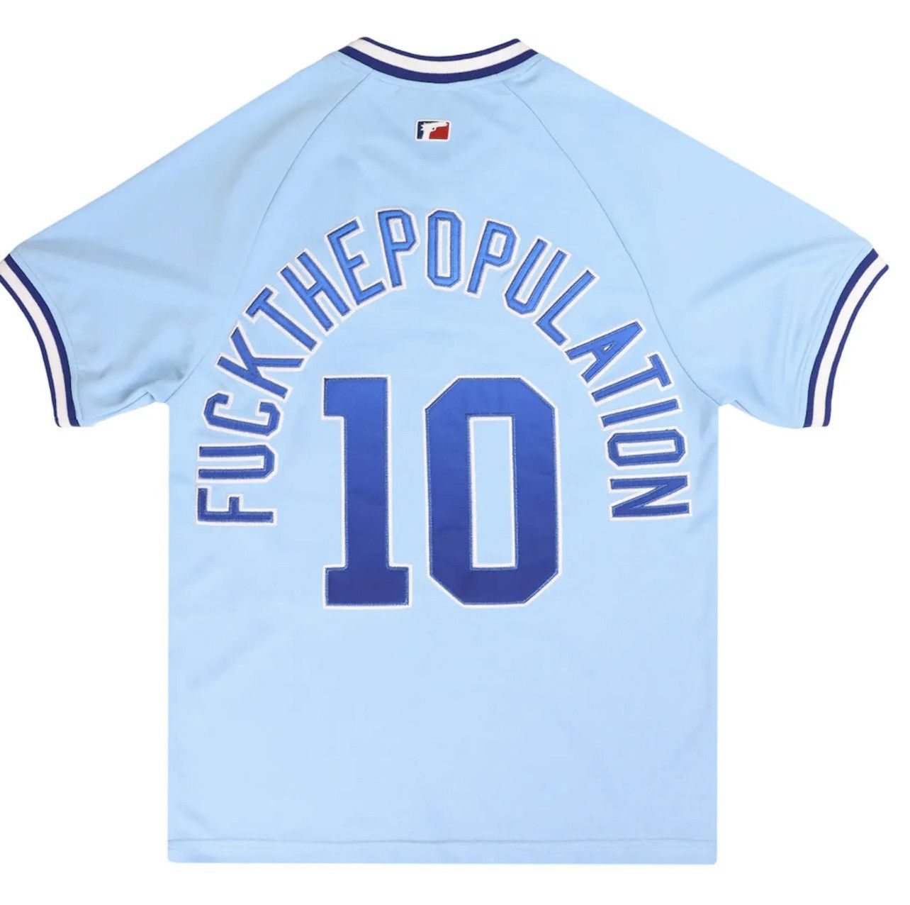 Fuck The Population FTP Script Pullover Baseball Jersey (Light Blue) Size US XL / EU 56 / 4 - 5 Thumbnail