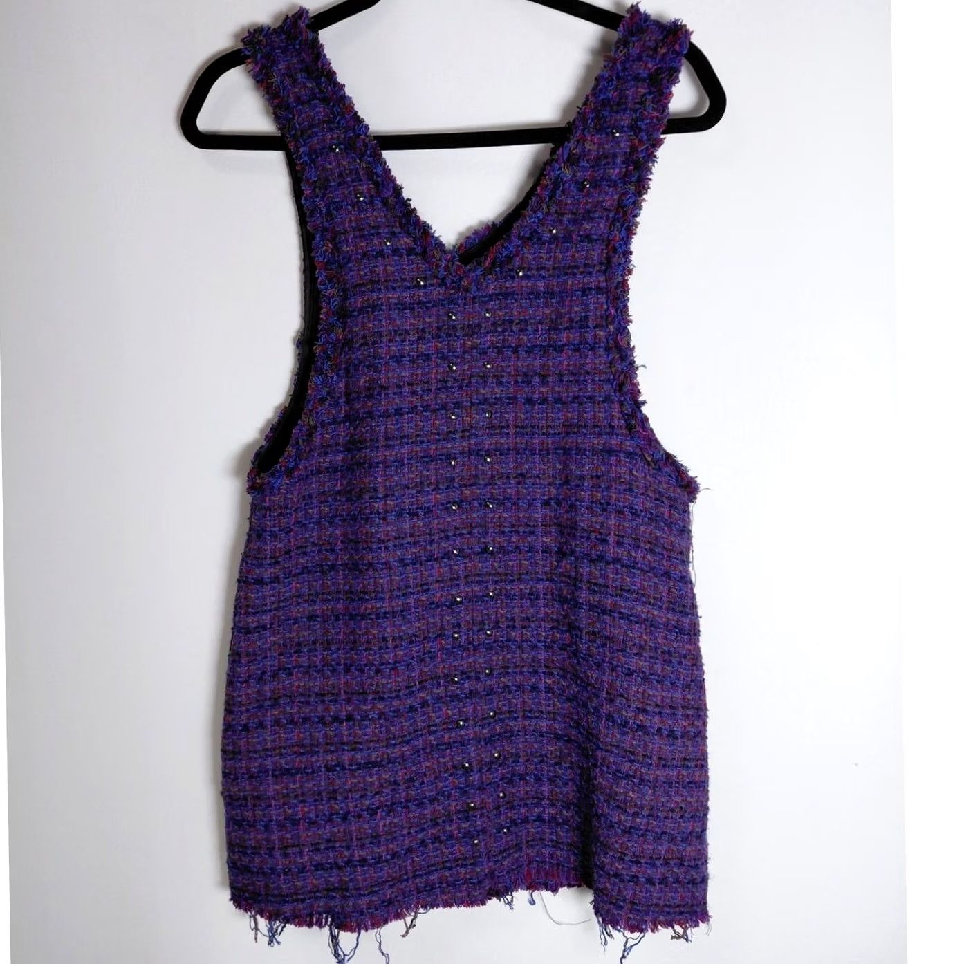 Zara ZARA Tweed Plaid Wool Blend Tank Top Women Size 13-14 Purple Sleeveless Size XL / US 12-14 / IT 48-50 - 2 Thumbnail