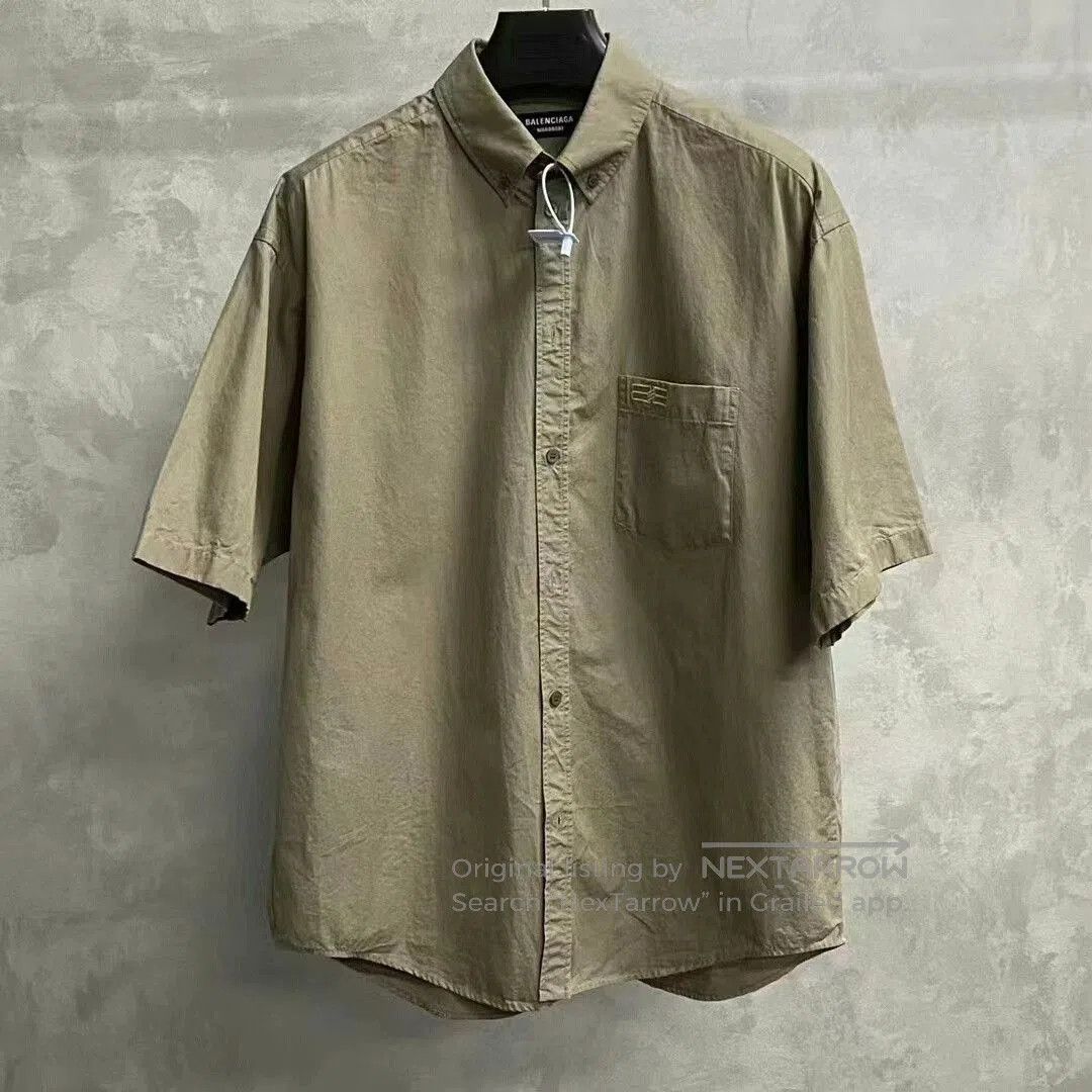 Balenciaga Balenciaga Brown Logo Embroidered Short Sleeve Shirt. Size US L / EU 52-54 / 3 - 2 Thumbnail