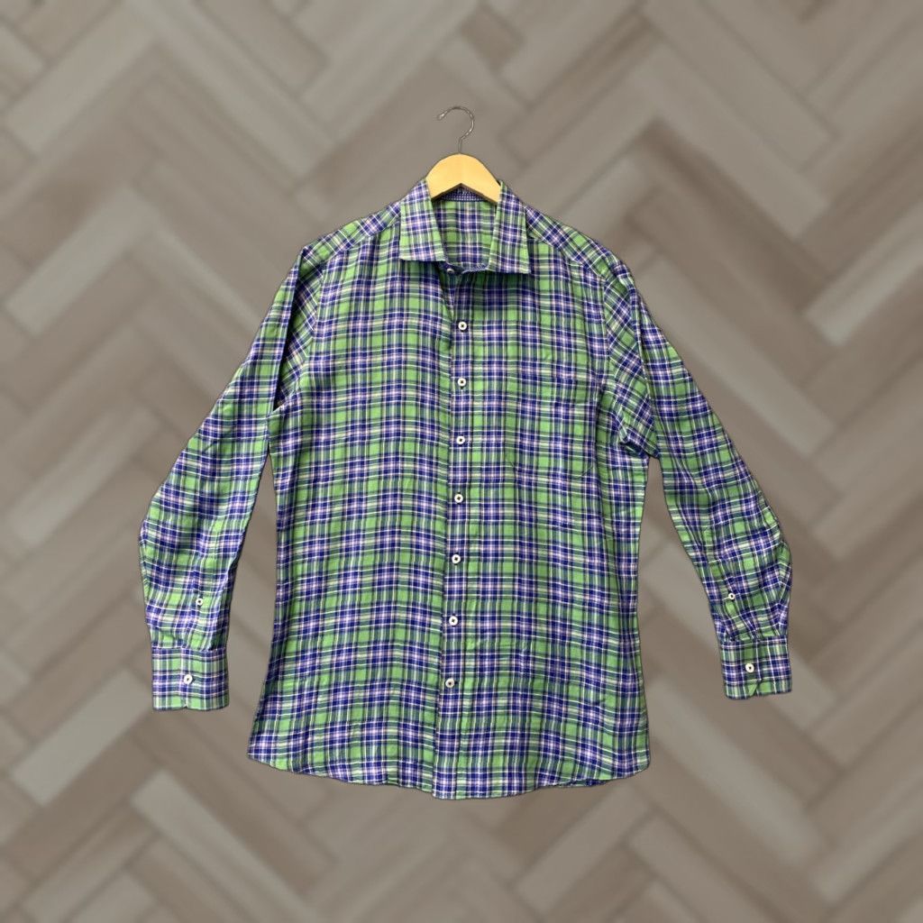 Vintage J Hilburn Long Sleeve Button Shirt Mens M Green Plaid Lightweight Slim /0481 Size US M / EU 48-50 / 2 - 1 Thumbnail