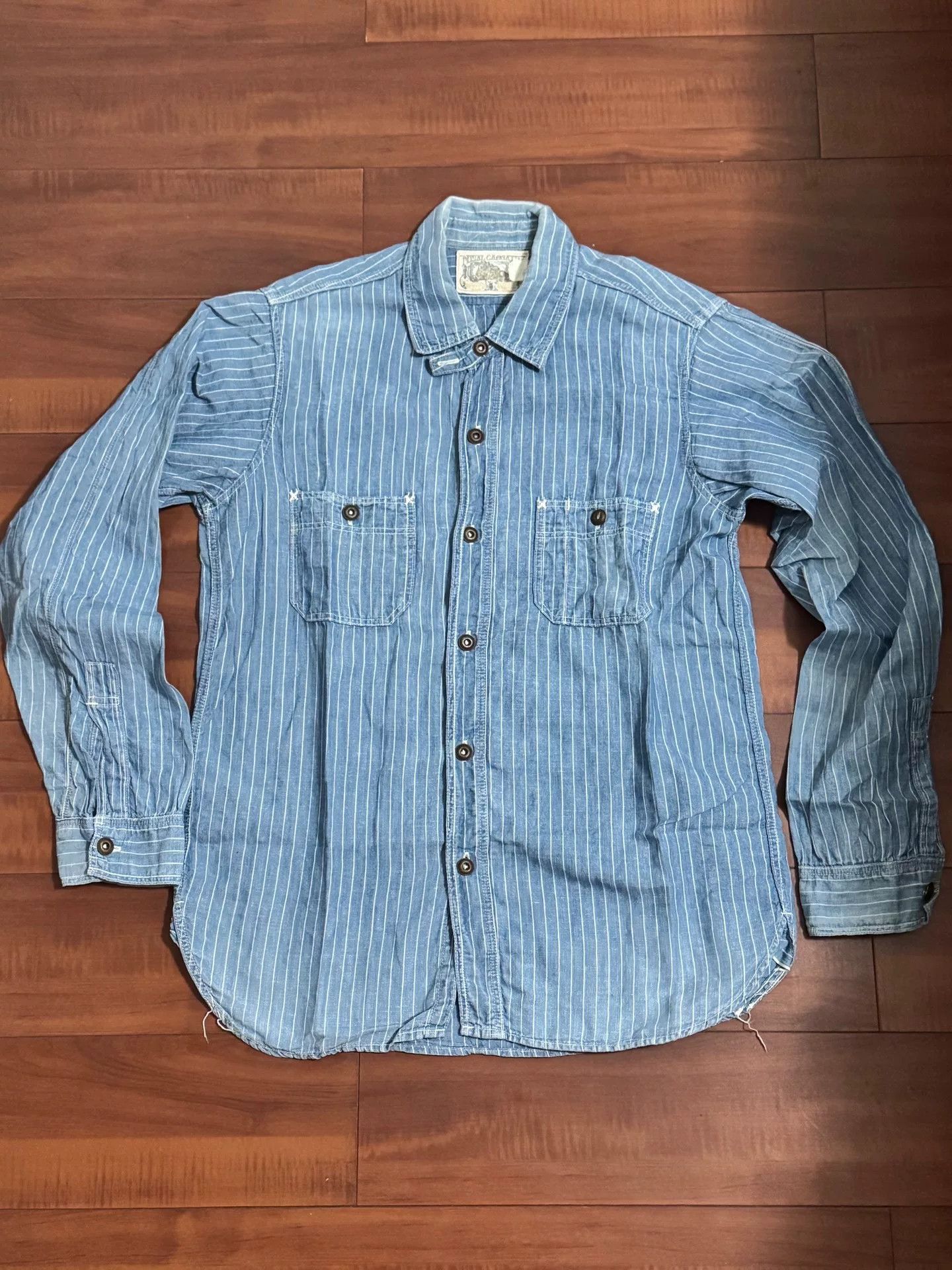 Freewheelers Blue Striped Denim Button-Up Shirt Size US M / EU 48-50 / 2 - 1 Thumbnail