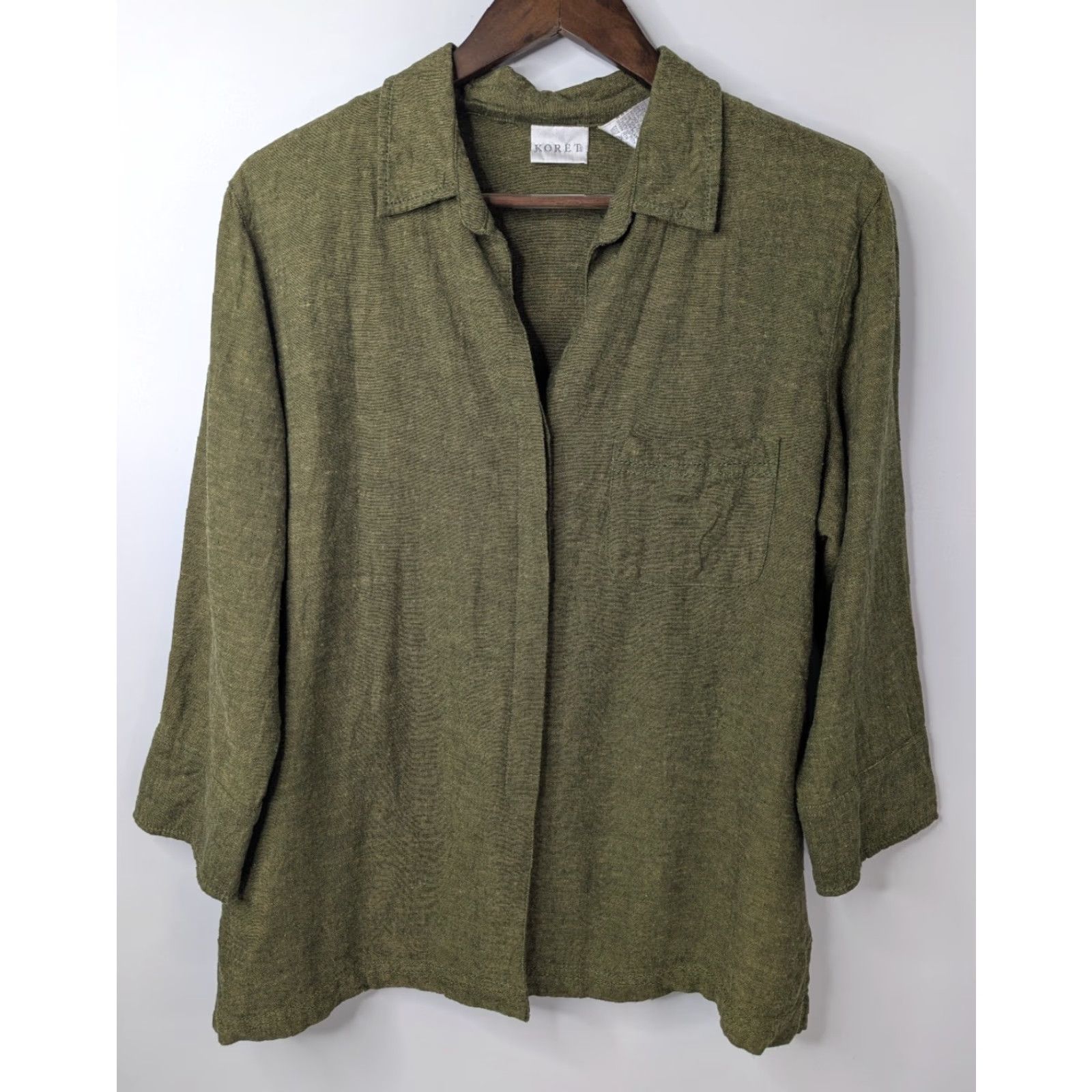 Vintage Koret Womens Blouse Linen Blend Floral Embroidered 3/4 Sleeve Size L Green Vintage Size L / US 10 / IT 46 - 3 Thumbnail