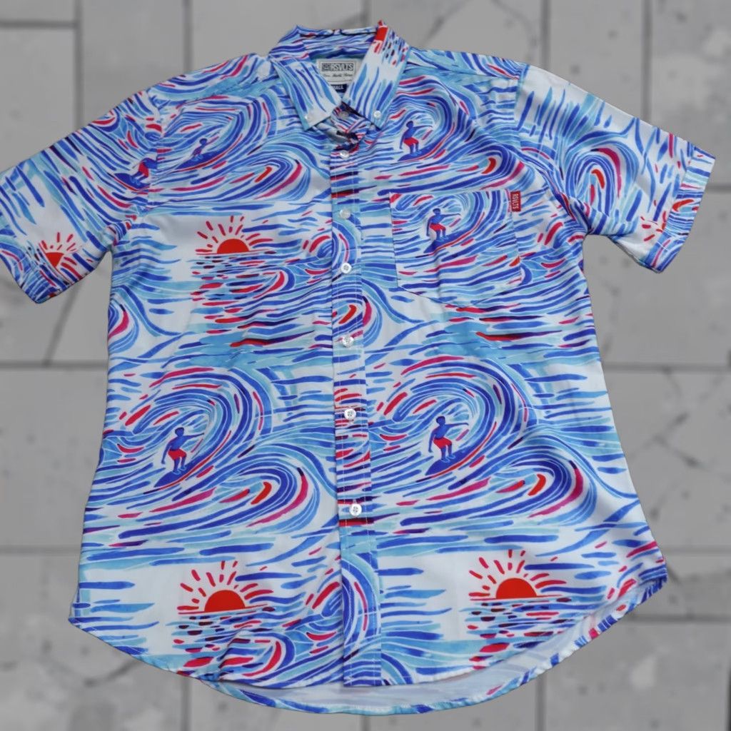 Vintage RSVLTS Shirt Small Blue Short Sleeve Dare Mighty Things Men S Short Sleeve Button-Up Blue Graphic Print 90s/Event/Theme? Size US S / EU 44-46 / 1 - 1 Thumbnail