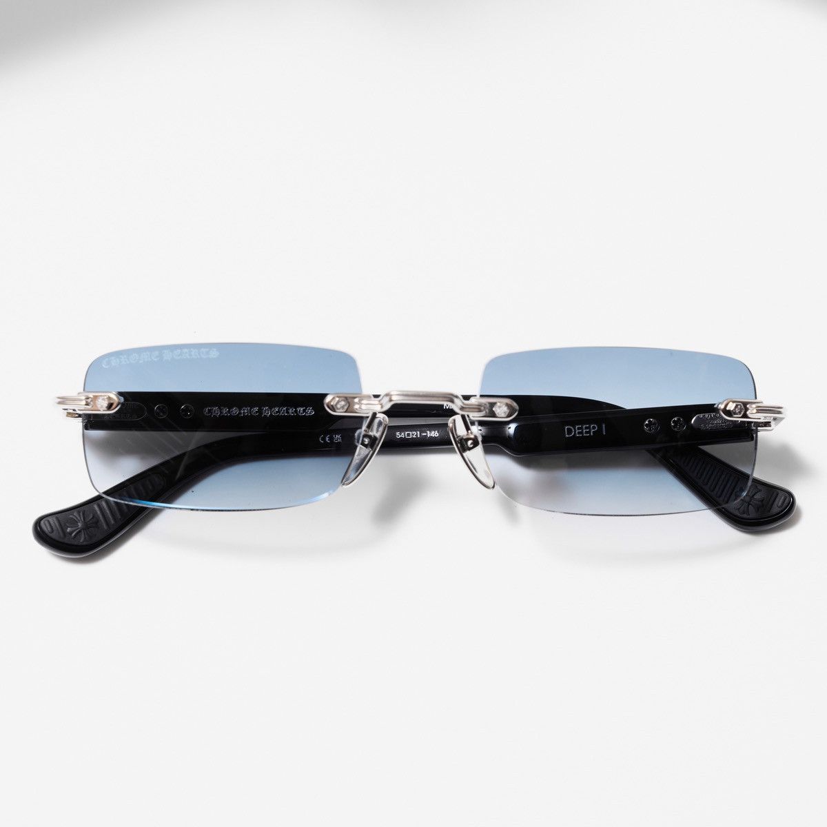 Chrome Hearts CHROME HEARTS DEEP I SHINY SILVER BLACK PLASTIC SUNGLASSES Size ONE SIZE - 6 Thumbnail