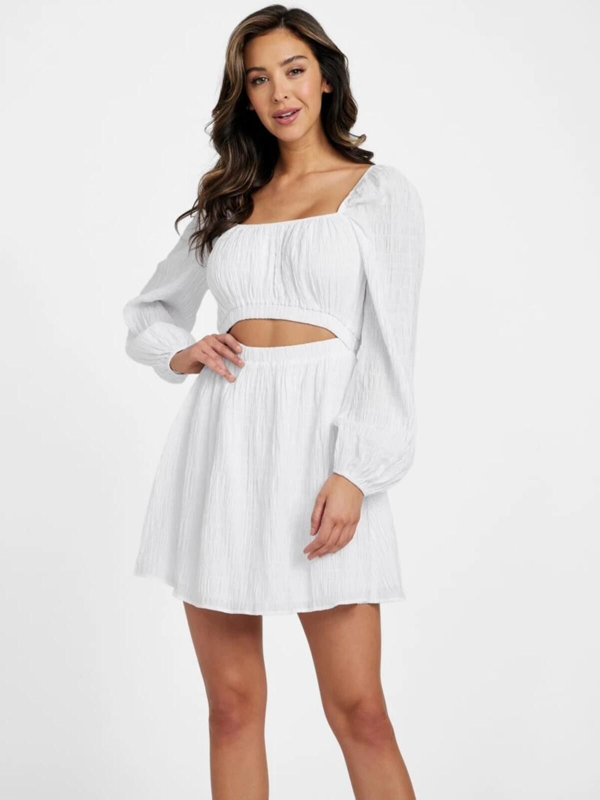 Guess Guess ECO Kimmy Smocked Mini Dress - Medium - White Size M / US 6-8 / IT 42-44 - 1 Thumbnail