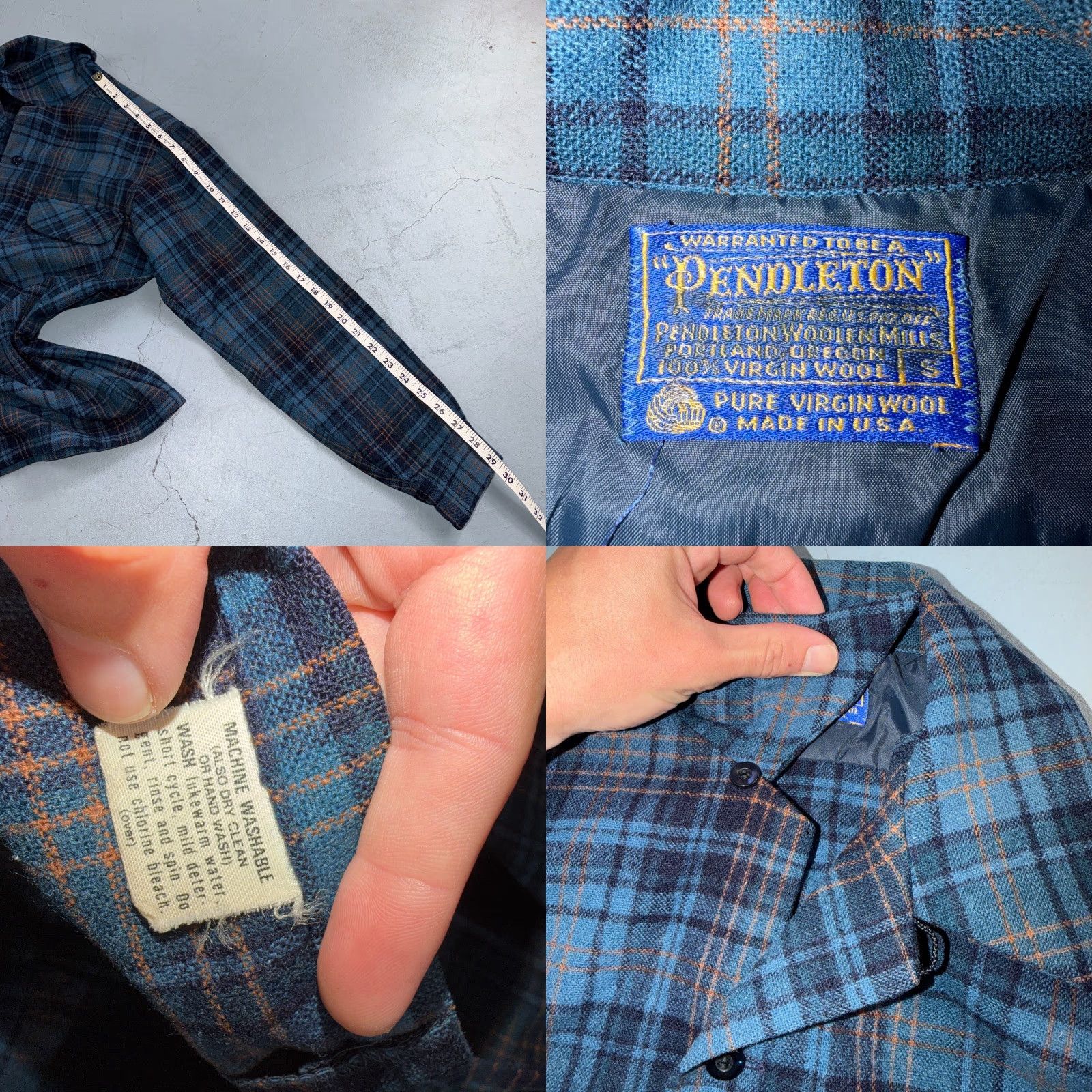 Pendleton VINTAGE Pendleton Board Shirt Mens S 1960s Plaid Wool Long Sleeve Button-Down Collared USA Crest Pattern Blue - Mens Shirt Vintage Workwear Size US S / EU 44-46 / 1 - 8 Thumbnail