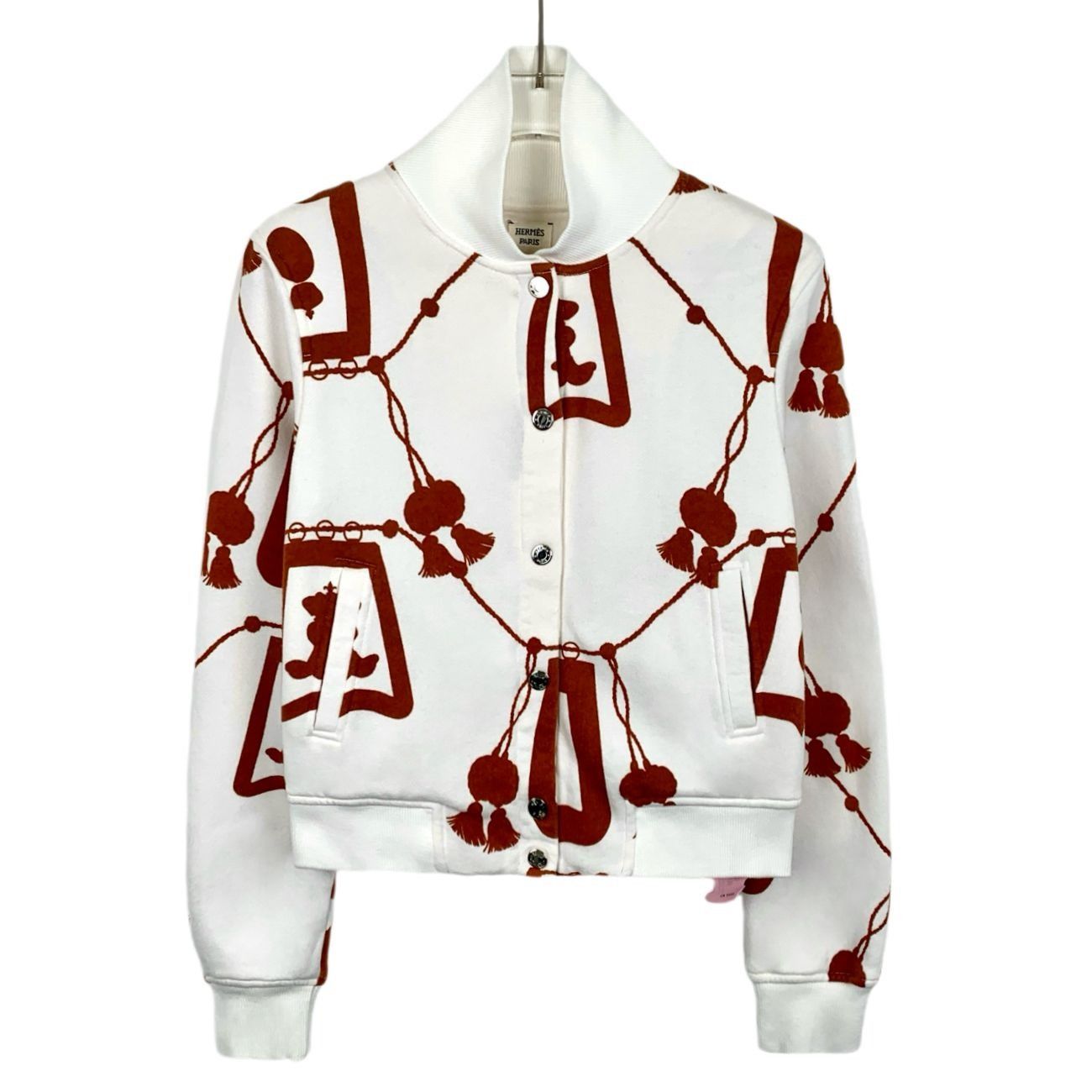 Hermes Hermès White Lantern Print Cotton Stand Collar Zip-Up Jacket Size XXS / US 00 / IT 34 - 1 Thumbnail