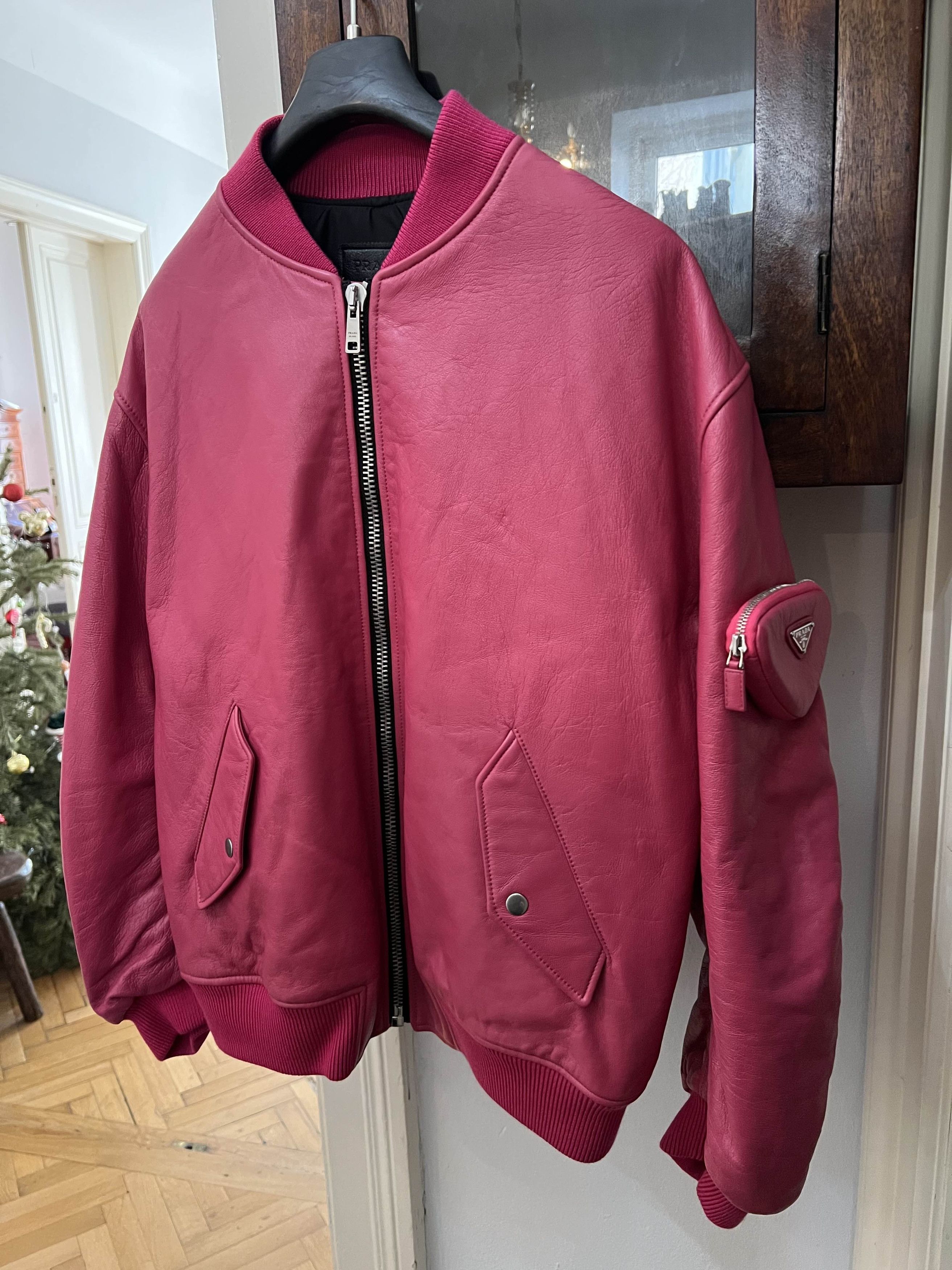 Prada Prada Pink Leather Bomber Jacket Size US L / EU 52-54 / 3 - 2 Thumbnail