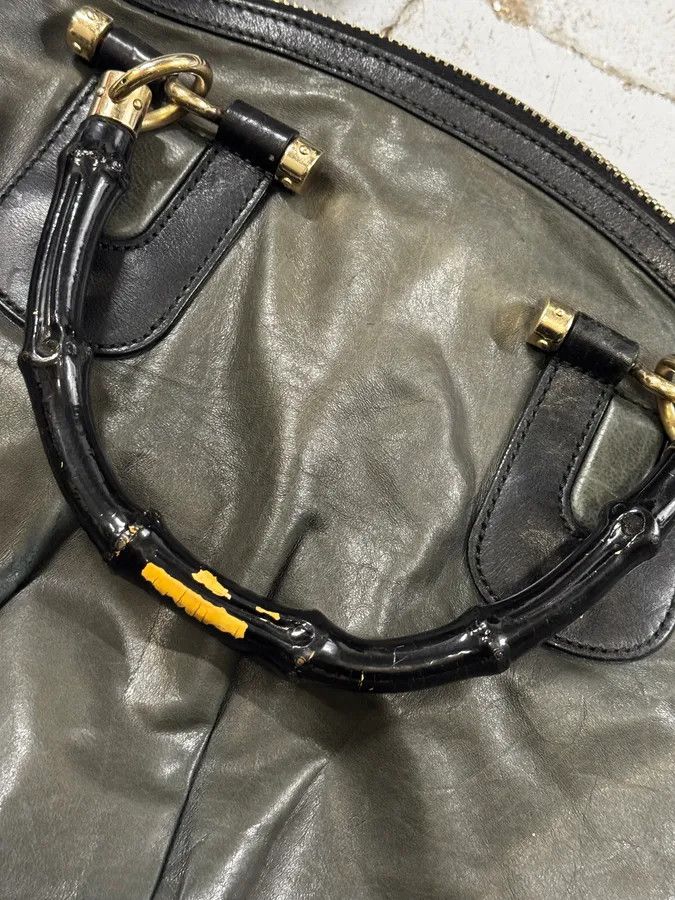 Gucci 2000s Gucci Dark Green & Black Eroded Bamboo Handle Bag Size ONE SIZE - 11 Thumbnail