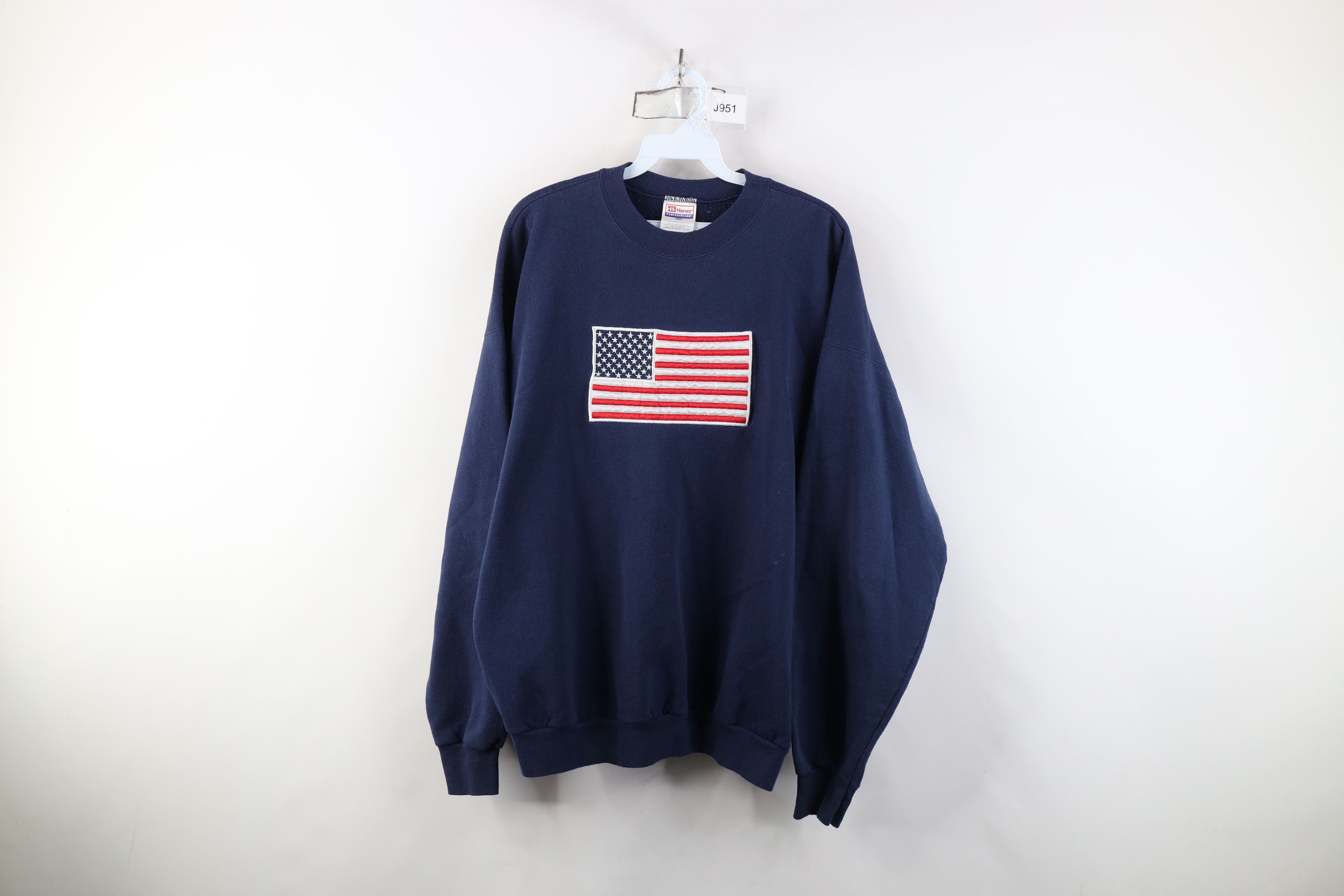 Vintage Vintage 90s Streetwear USA Flag Crewneck Sweatshirt Blue Size XL / US 12-14 / IT 48-50 - 1 Thumbnail