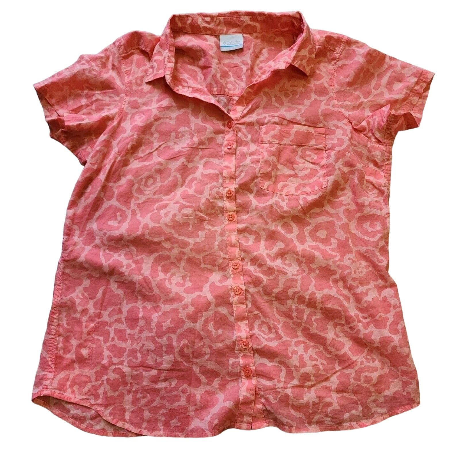 Columbia COLUMBIA WOMENS BLOUSE L FLORAL PRINT ORANGE BUTTON UP Size L / US 10 / IT 46 - 1 Thumbnail