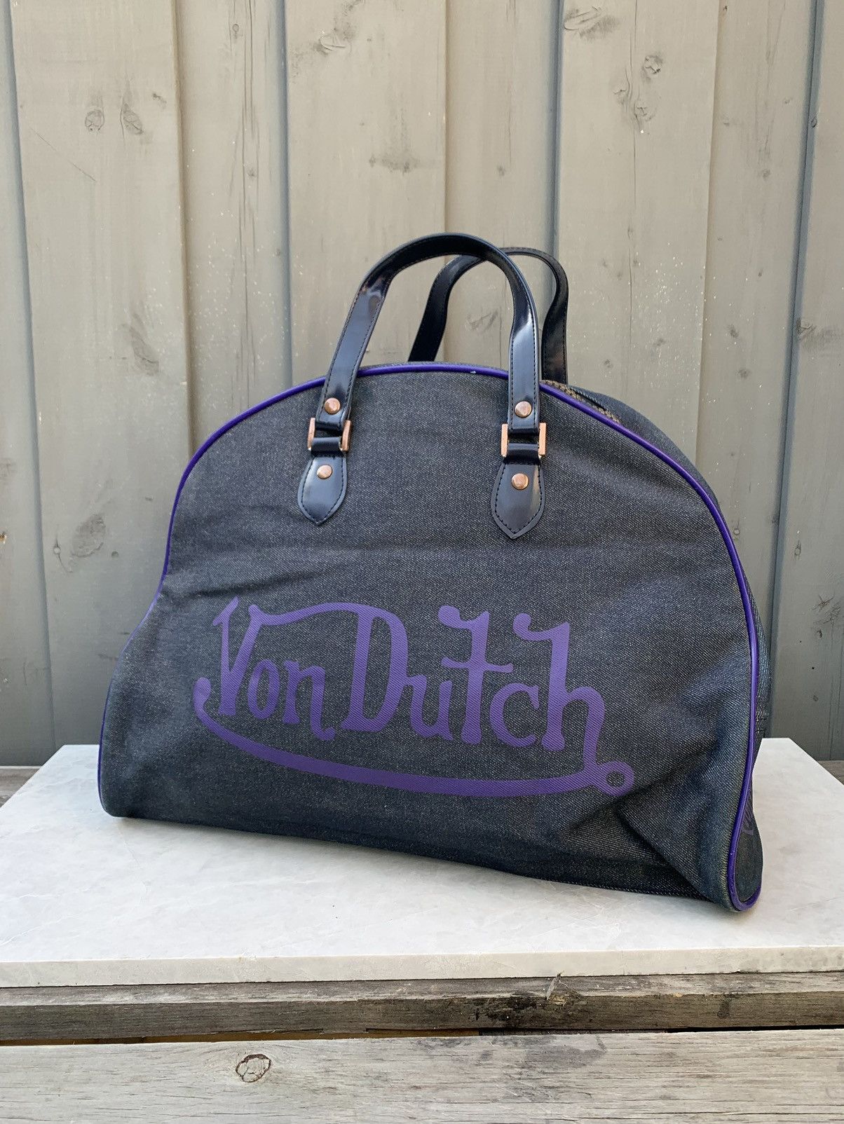 Vintage × Von Dutch Vintage Von Dutch Kustom Denim Bag Bowling Duffle Purse Tote Size ONE SIZE - 12 Thumbnail