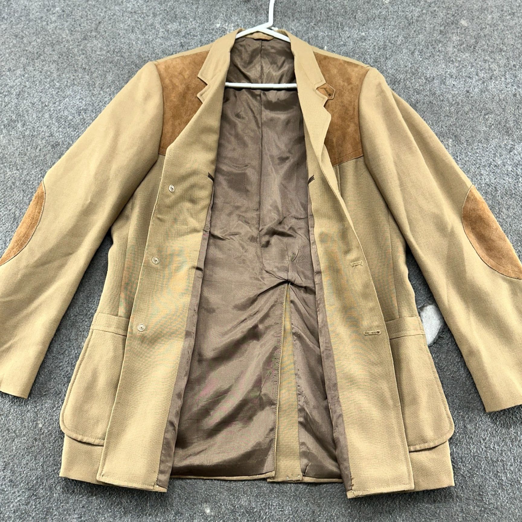 Eddie Bauer VINTAGE Eddie Bauer Jacket Mens 40L Long Beige Brown Blazer Sport Coat Leather Suede Overcoat Western Outdoor 70s Mens Size 40R - 2 Thumbnail