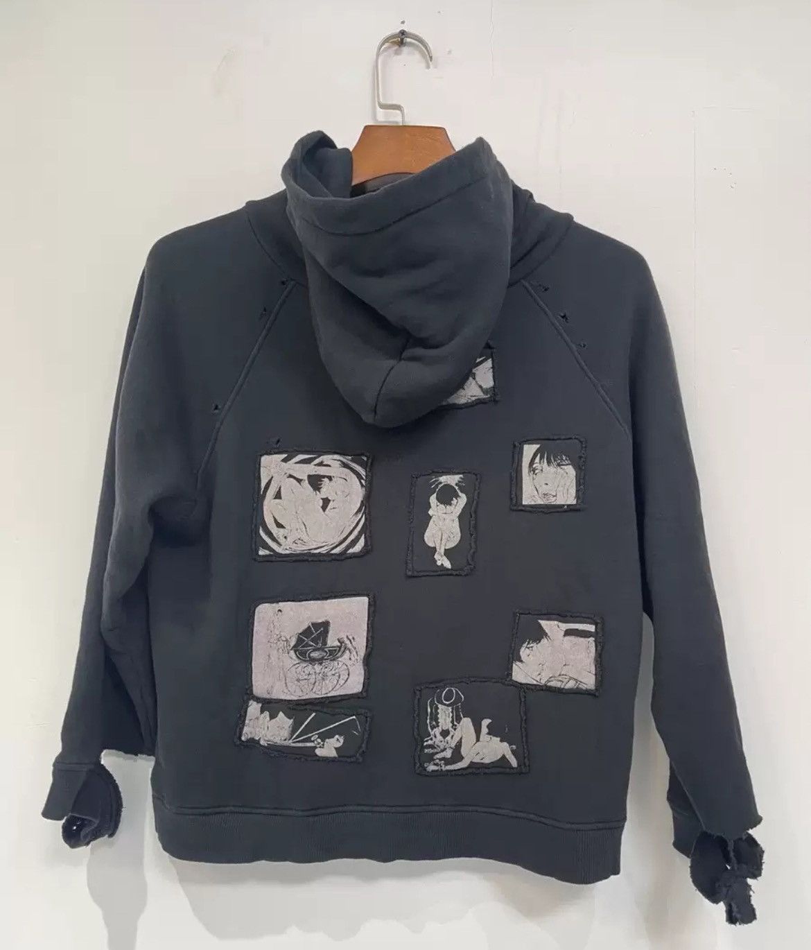 ERD SS24 Black Destruction Patch Hoodie 2407-Nextarrow