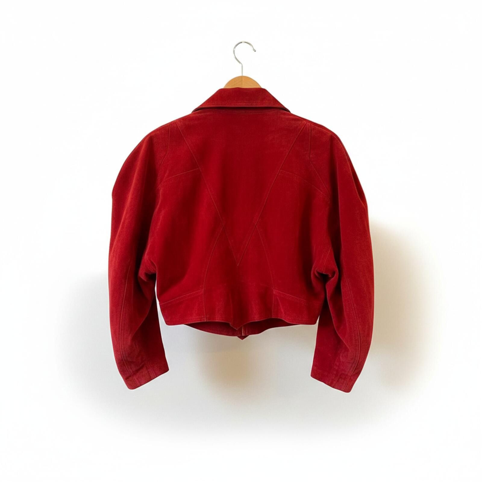 Donald Trump Vintage Red Suede Leather Cropped Jacket Moto 90s Size M / US 6-8 / IT 42-44 - 3 Thumbnail